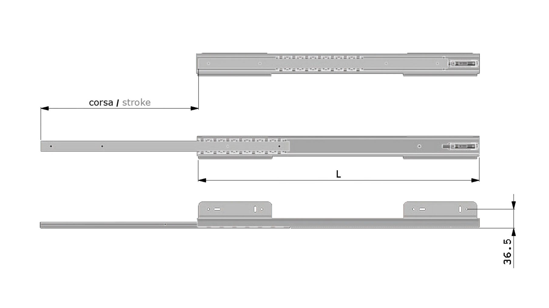 ALIANTE Werktop geleider 600mm, 359mm uittrekbaar, 120kg