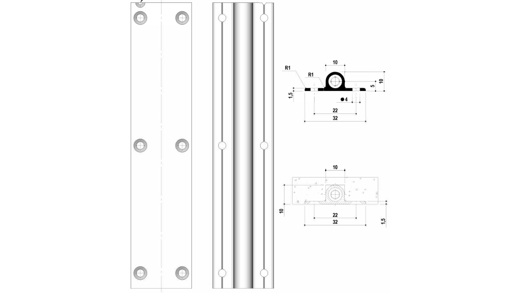 Deurspanner ST701, lengte 2600mm zwart gelakt