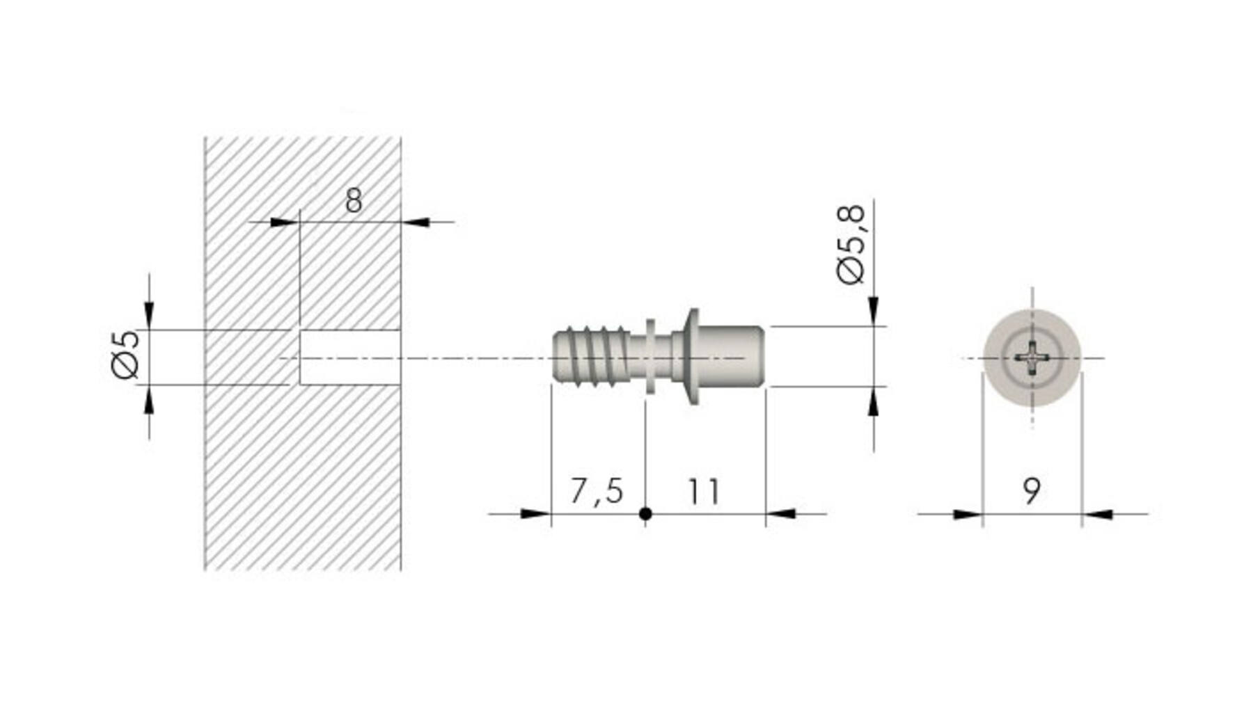 Europen verzinkt voor Flipper, diameter 5.8x19.6mm, L=7.5mm