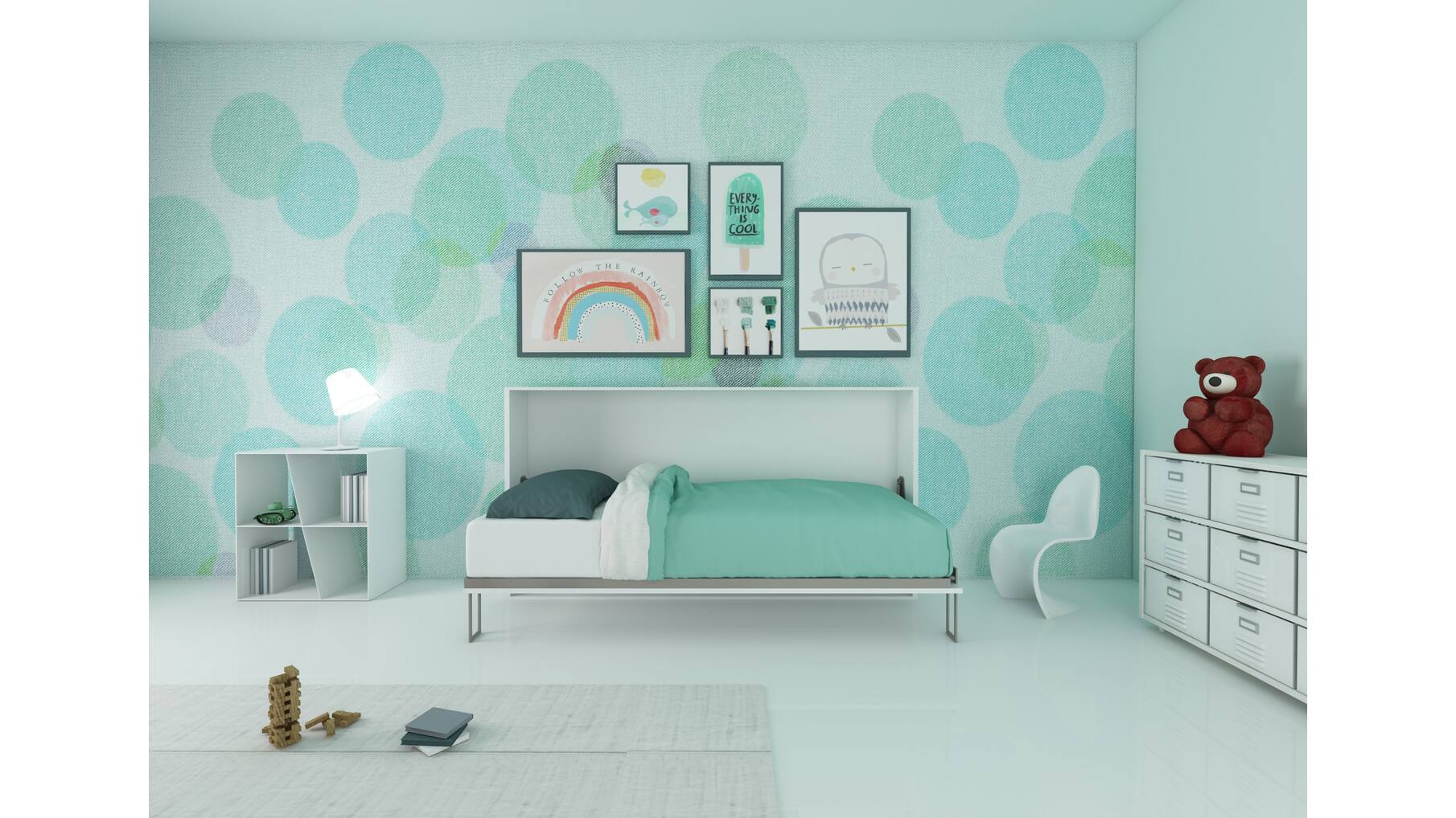 Opklapbed horizontaal - frame 92 x 202cm, matras 90x200cm