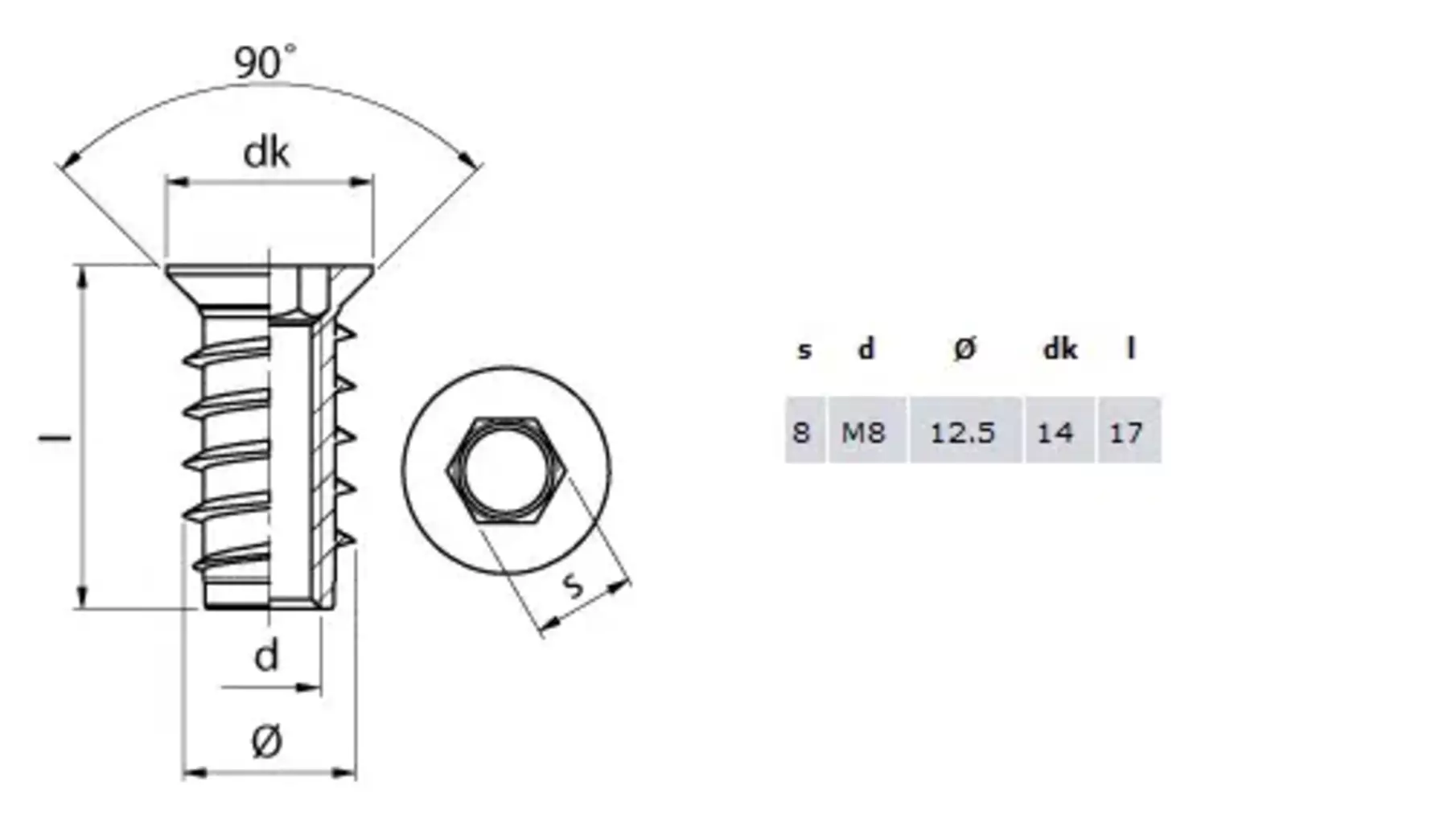 Rampabus met rand M8/10 x 17mm staal verzinkt SW8