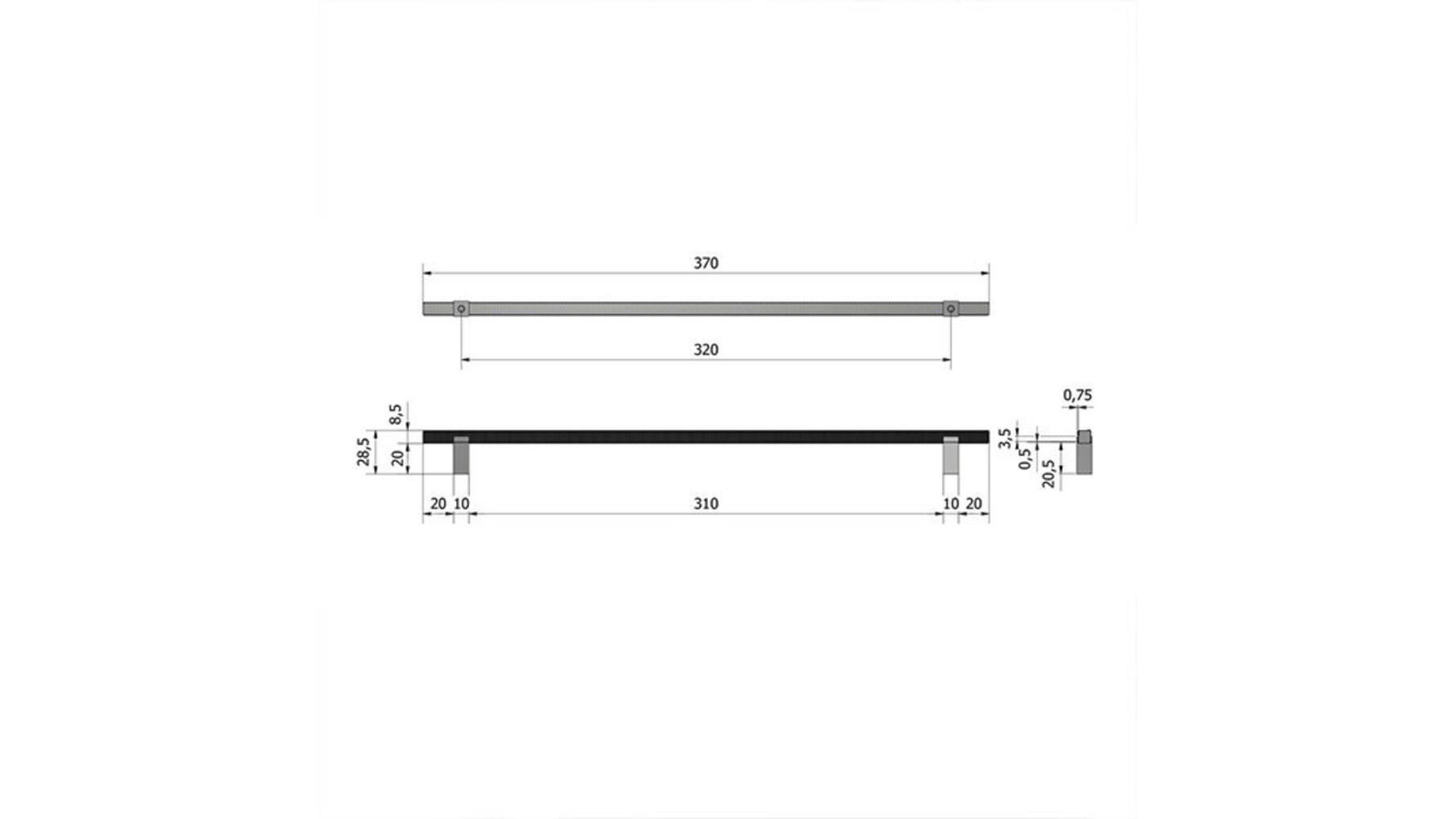Greep Ribb antraciet, 9x320x370mm, hoogte 27mm