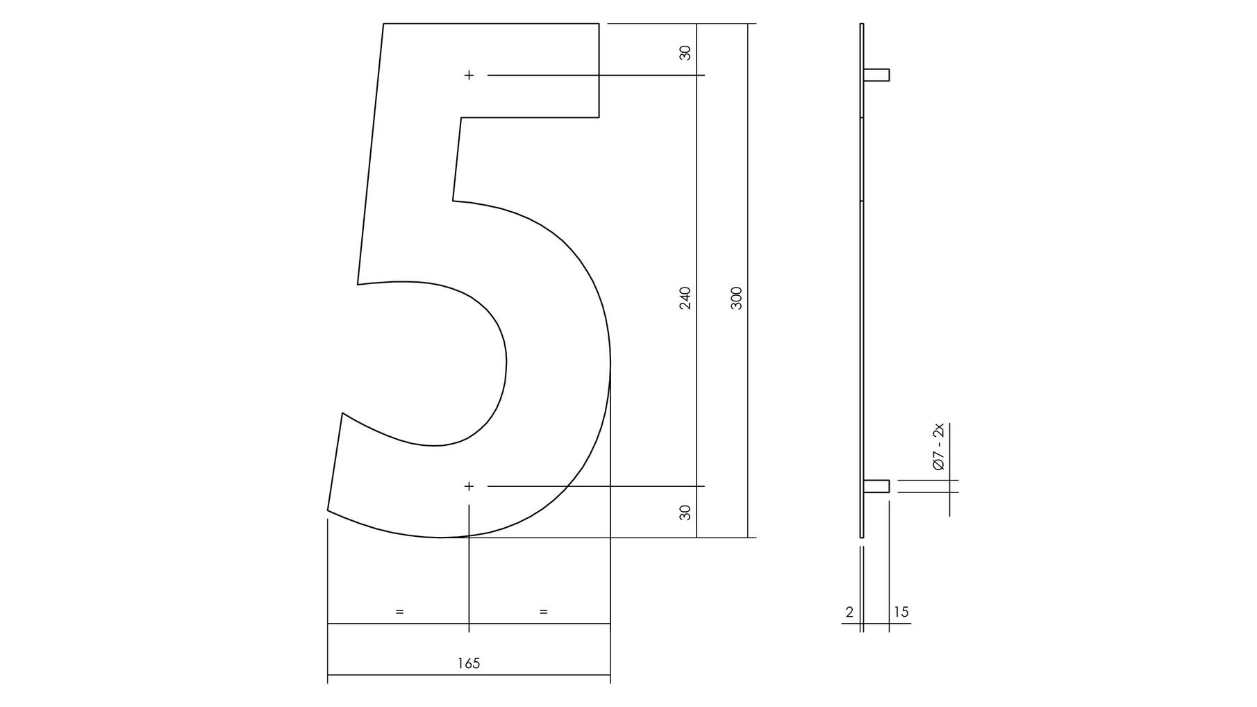 Huisnummer 5 XL hoogte 30cm RVS geborsteld