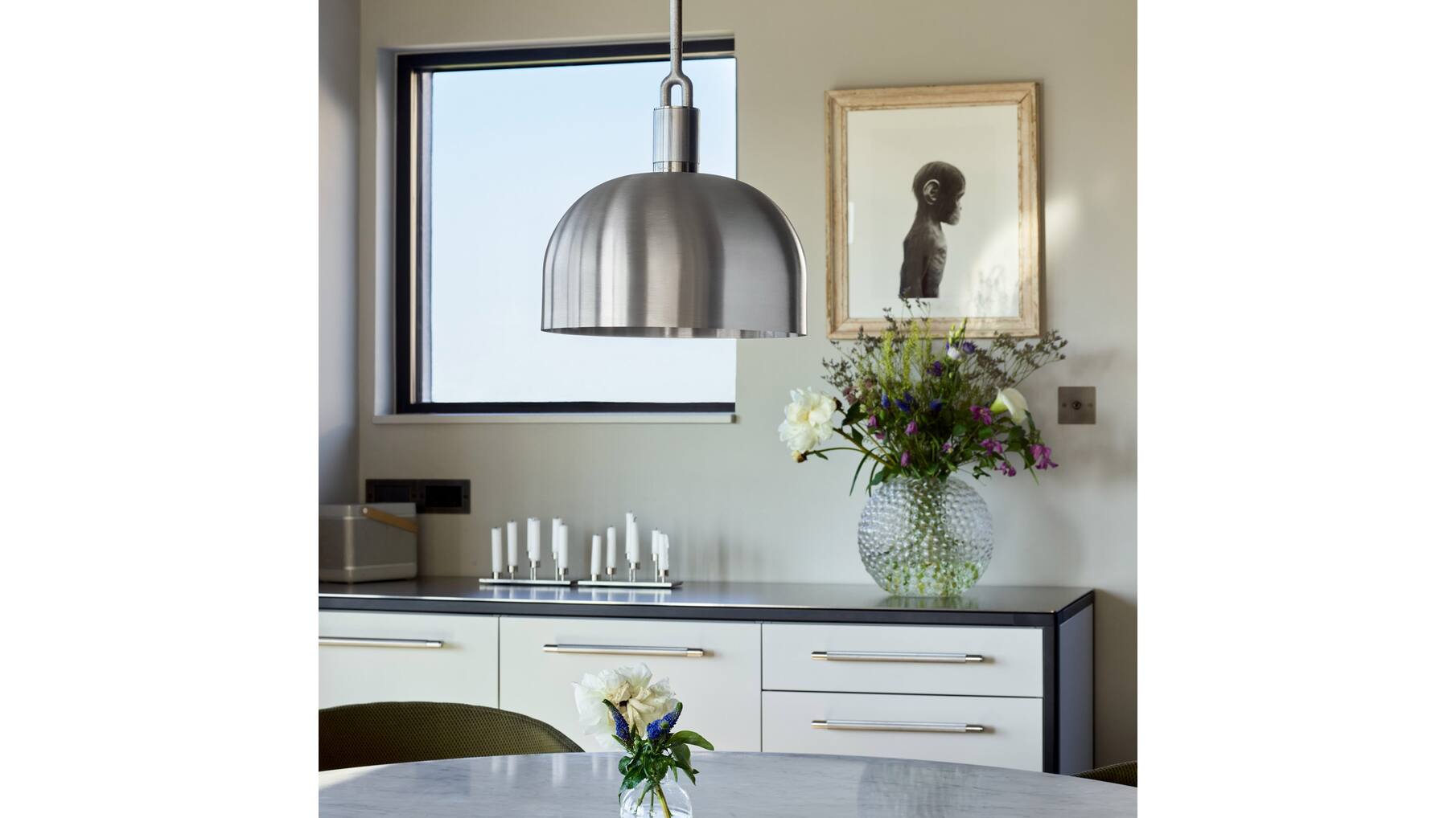 Forked Pendant/Steel/Large Burnt Steel Shade
