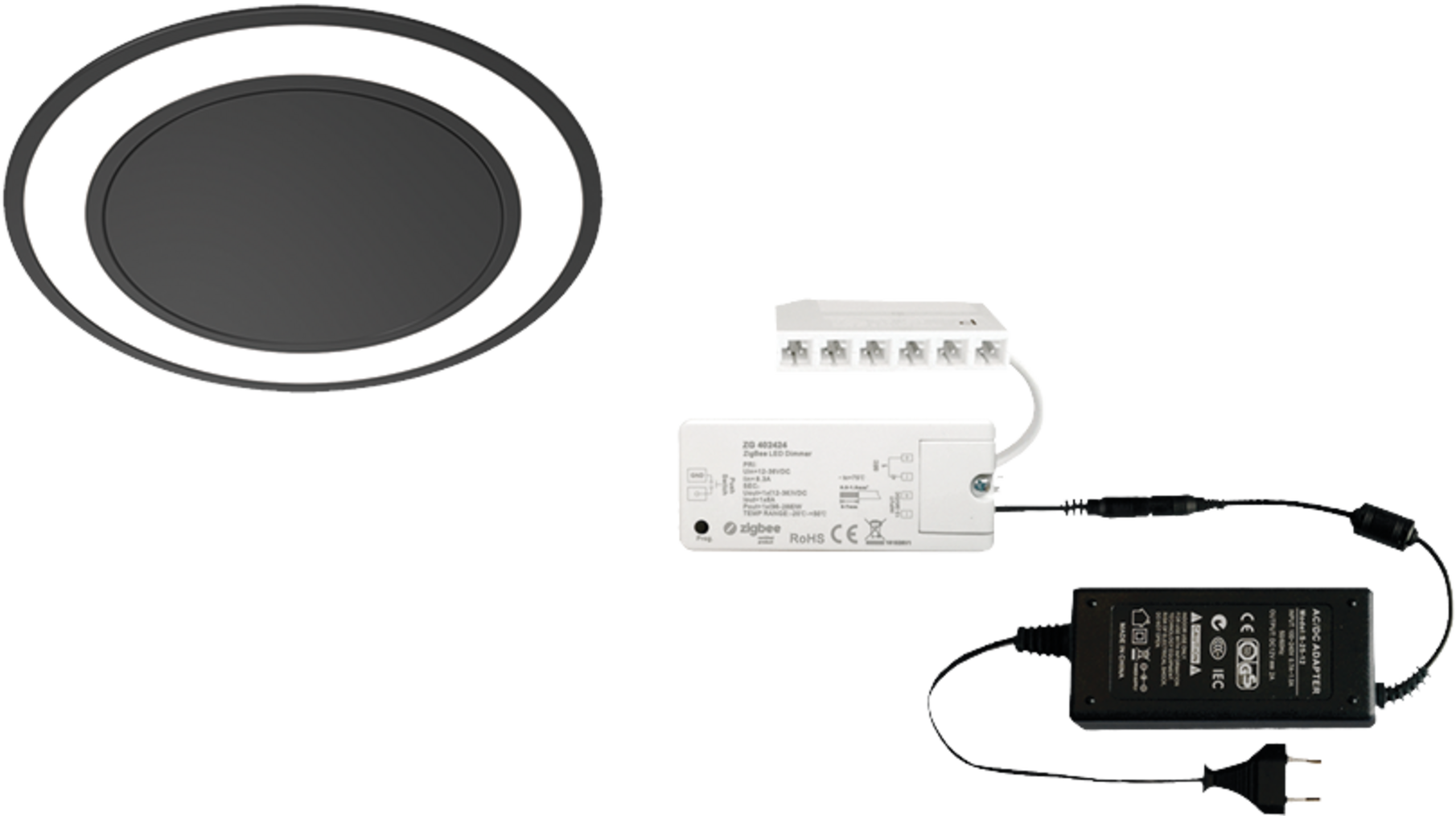2 x Holl TH mat zwart 24V + Zigbee ontvanger + Driver 24W