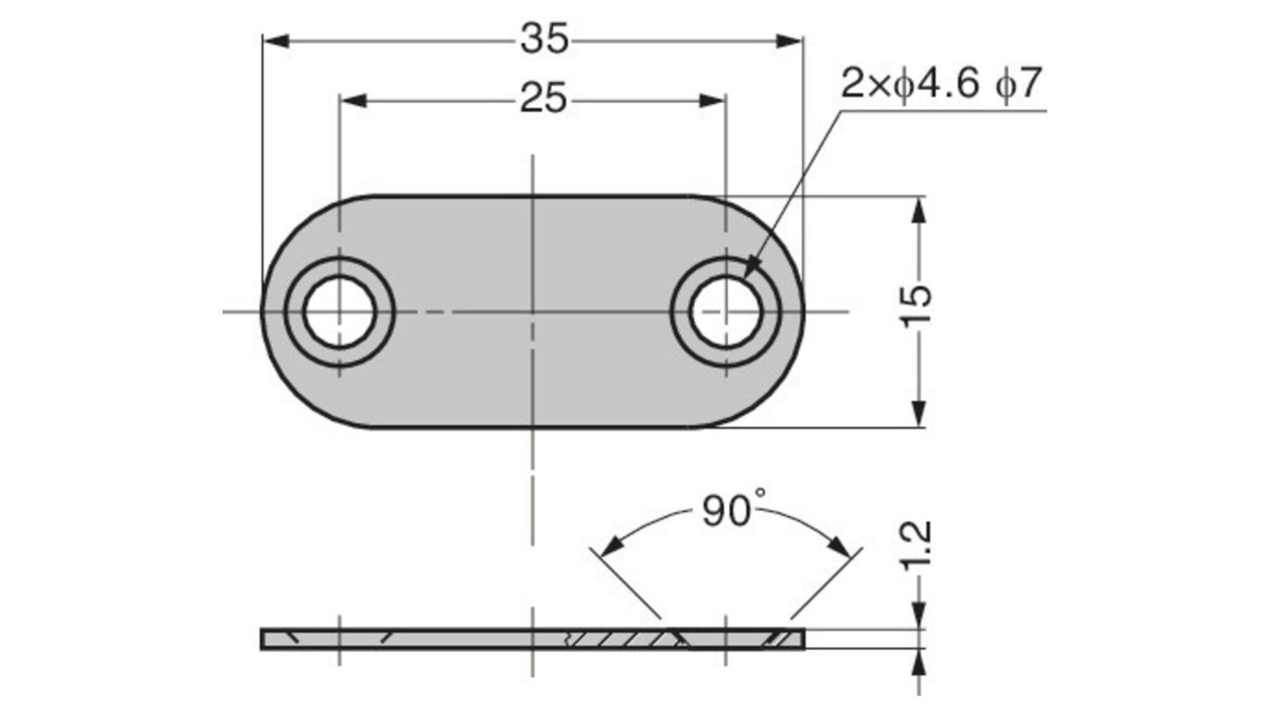 Contraplaat 35x15x1.2mm vernikkeld met 2 schroefgaten