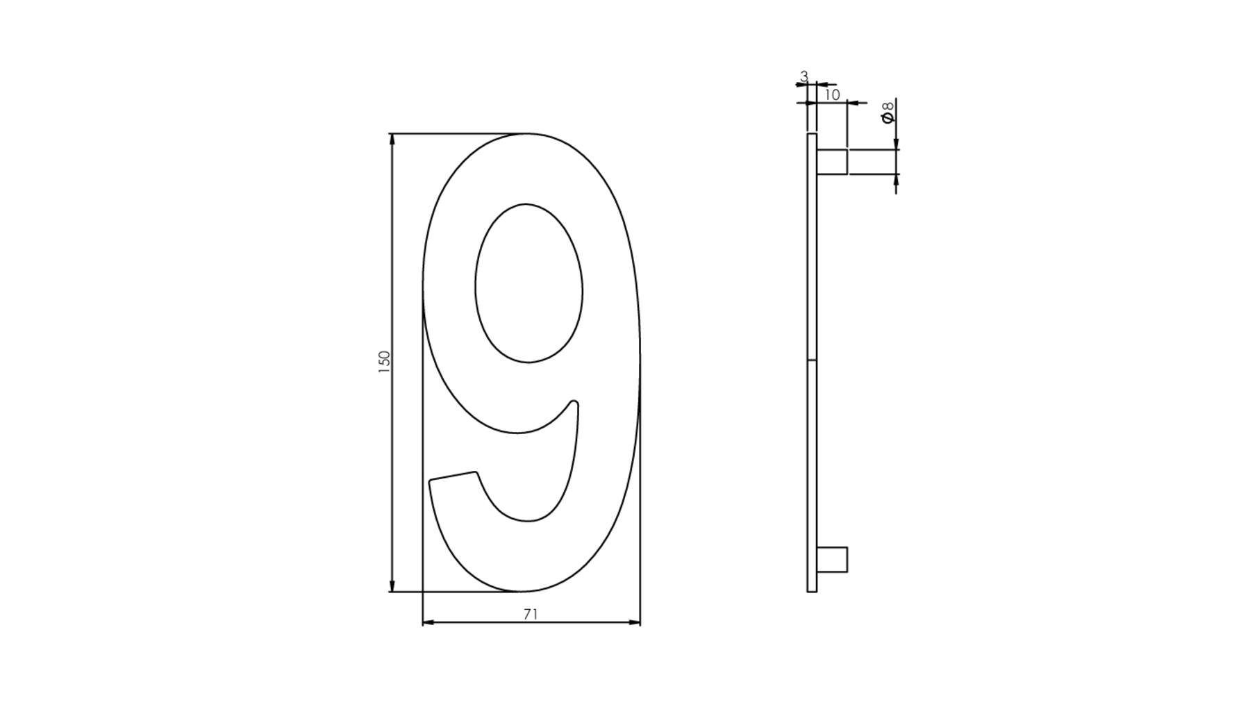 Huisnummer 9 150mm RVS geborsteld