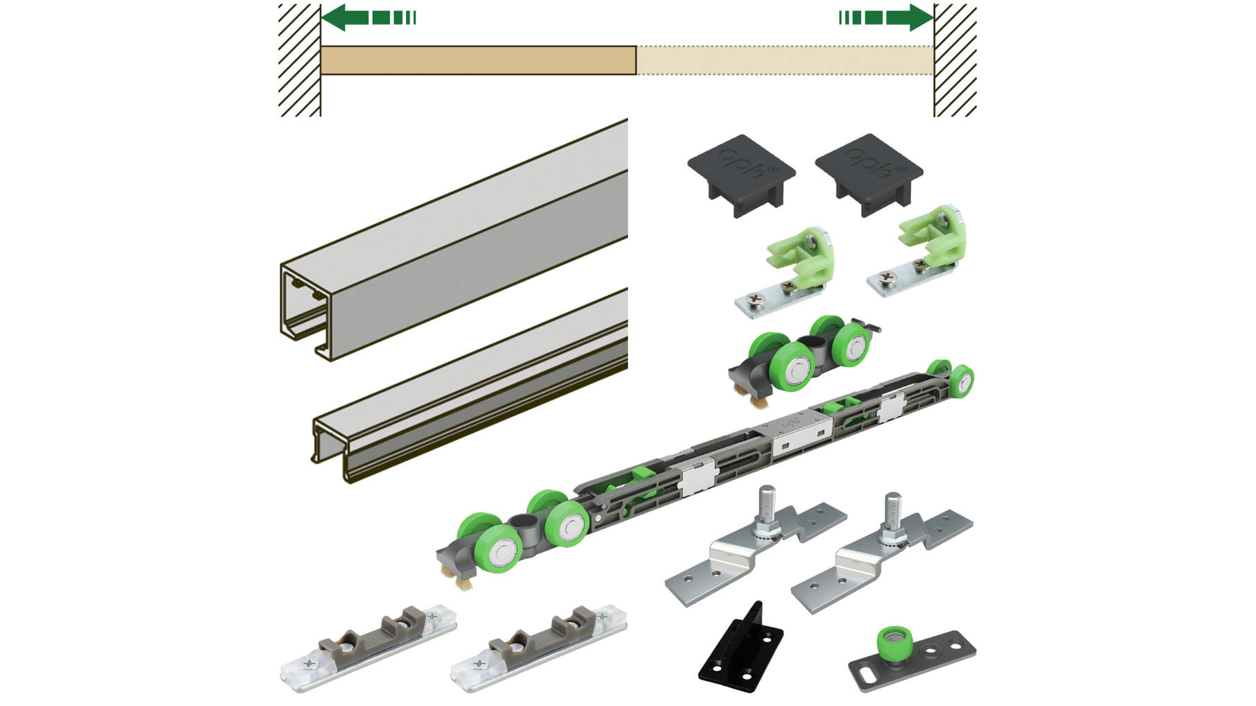 Spaceship 80 W set compleet met rail voor een deur van 100cm