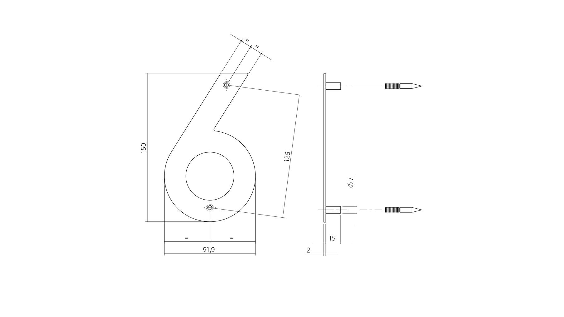 Huisnummer 6 150x2mm RVS geborsteld