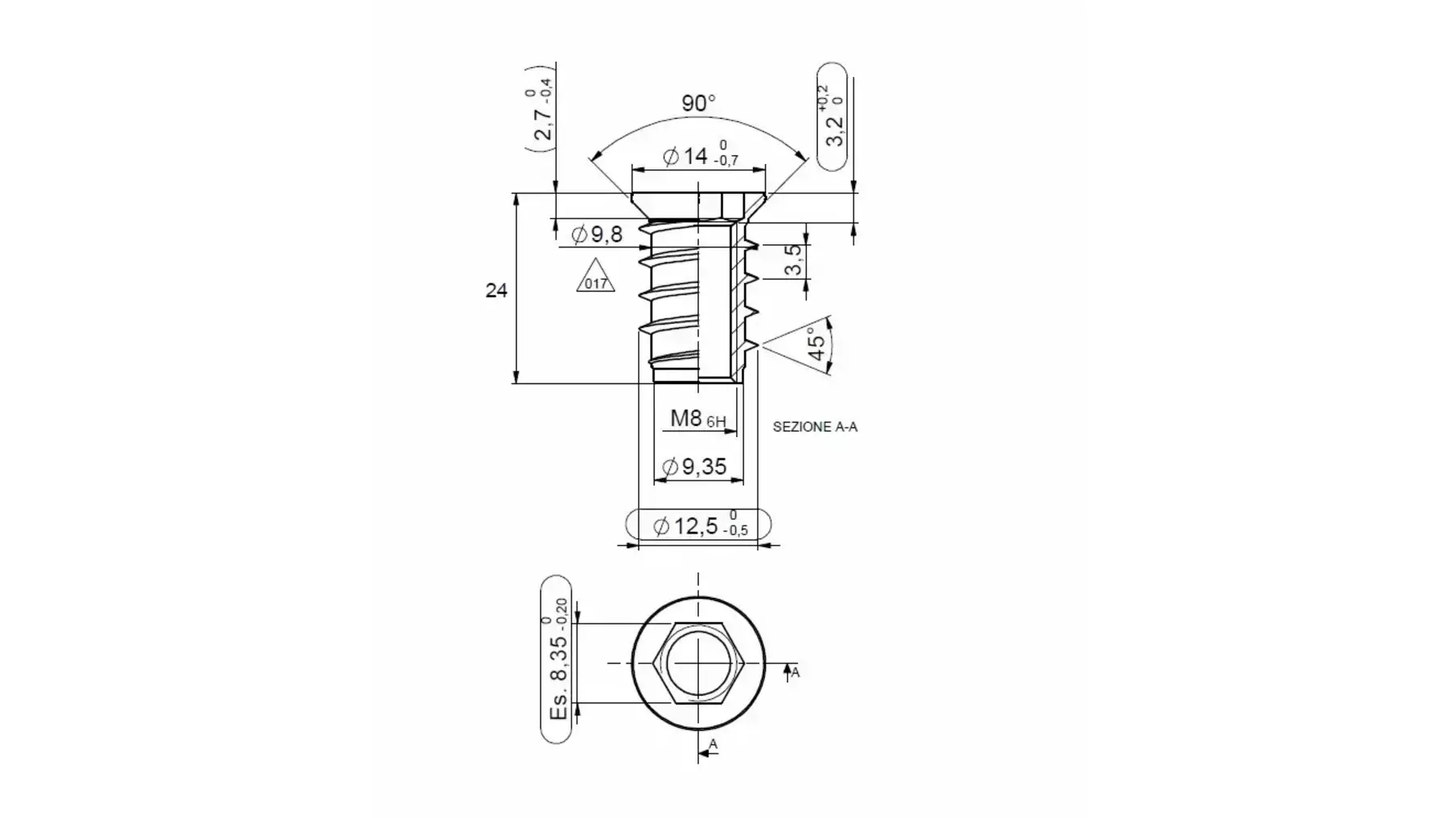 Rampabus staal met rand M8/10x24mm verzinkt VE=1300 stuks