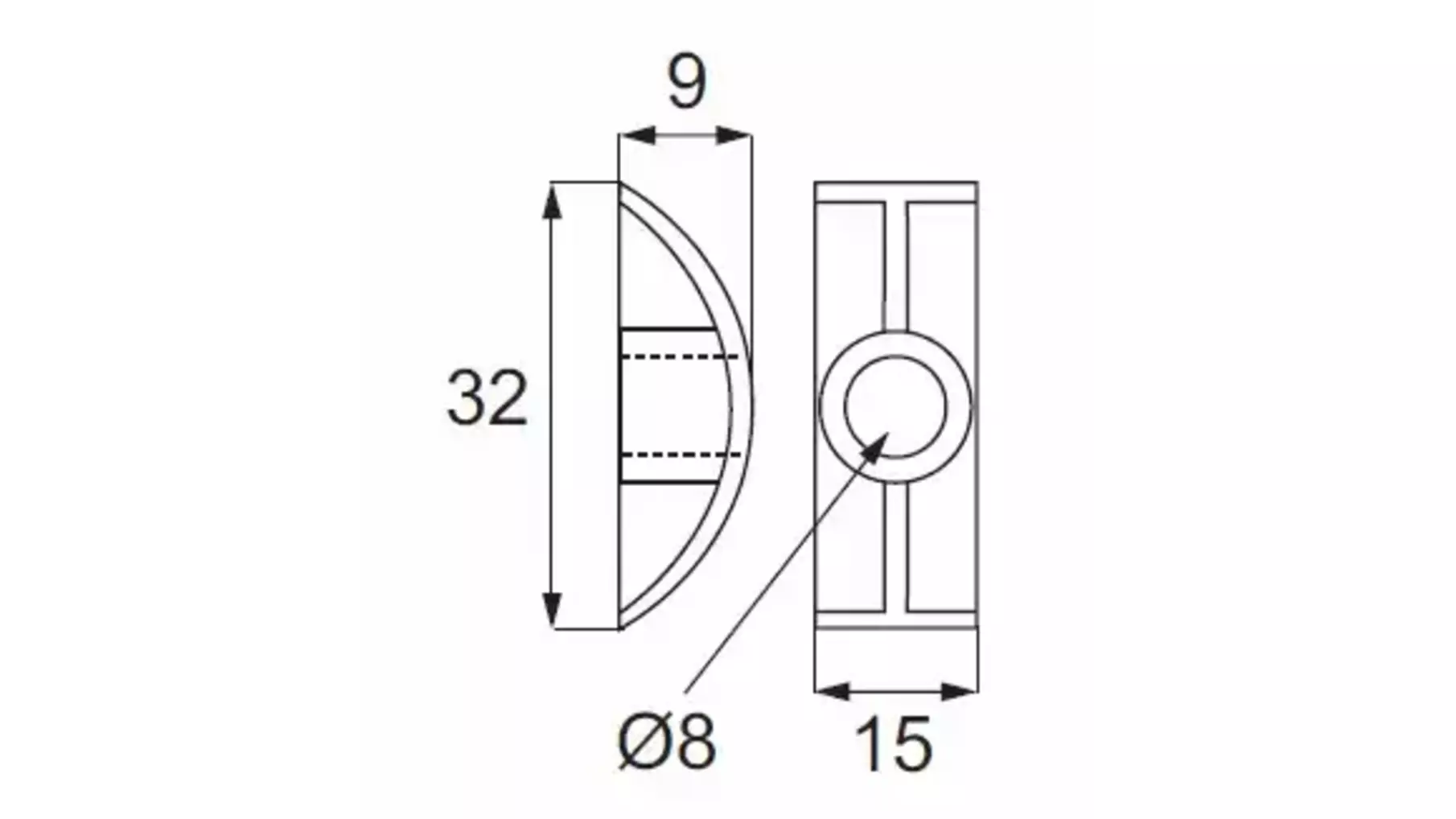Halve maan Maxi Luna boring 40mm, gat 8mm diepte 9mm
