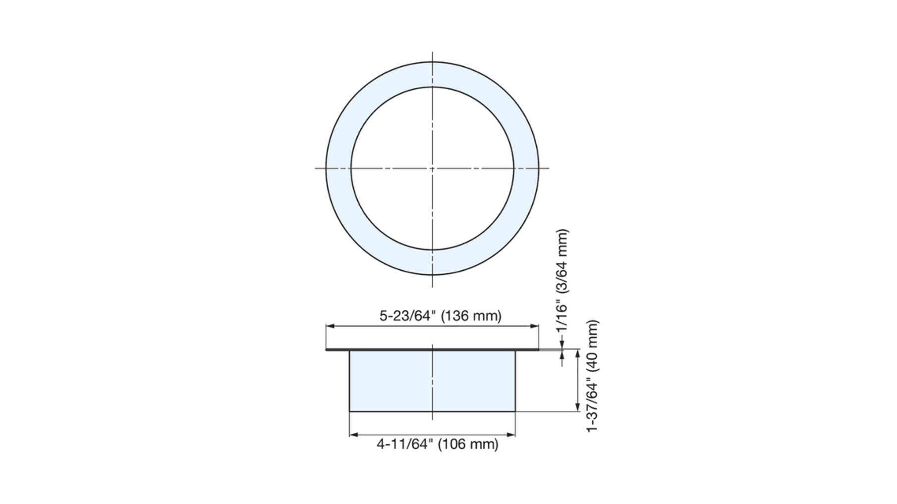 Afvaldoorlaat rond RVS goudkleurig, boorm.106mm, geen deksel