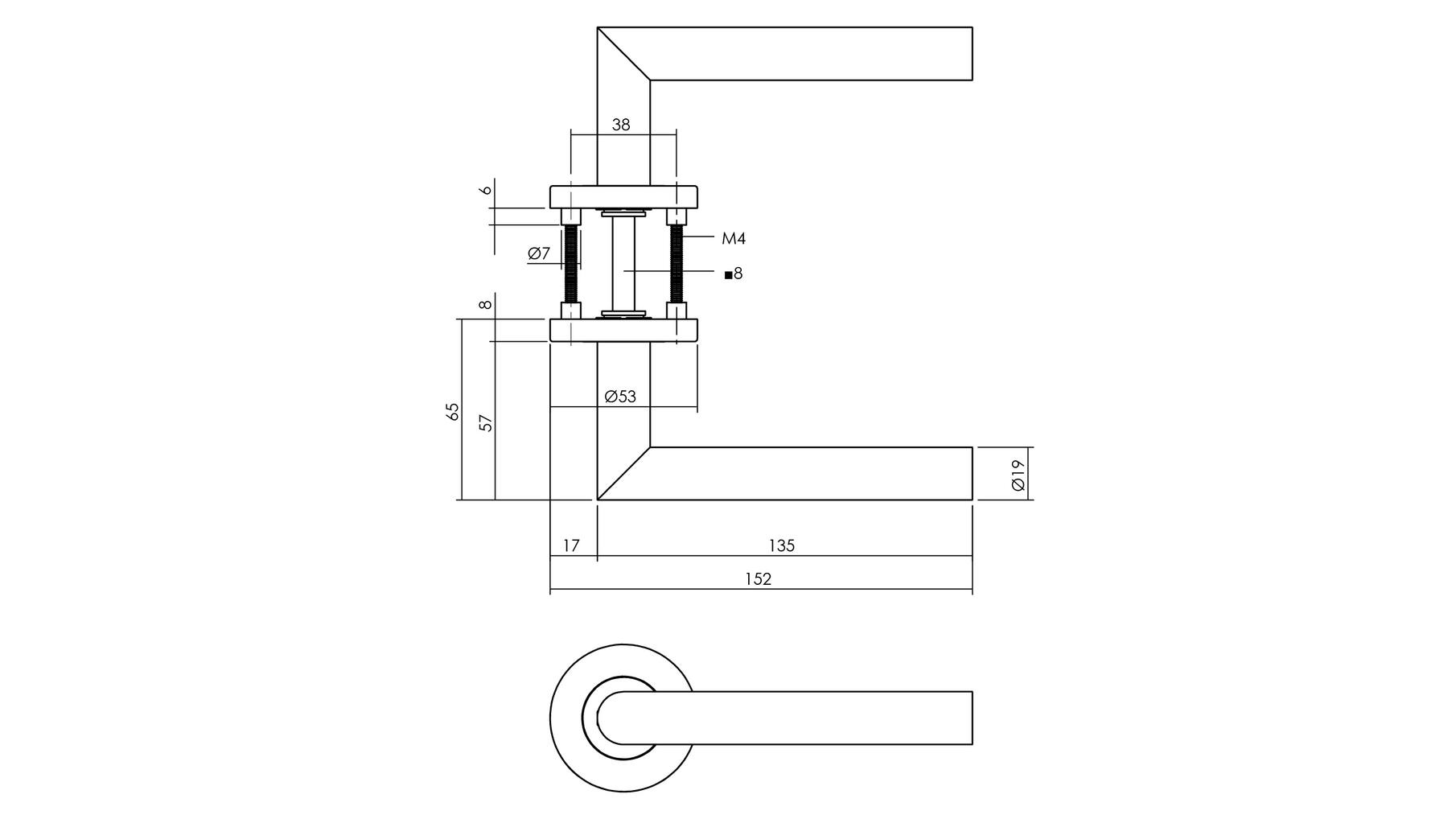 Deurkruk Hoek 90° op rozet ø53x8mm antracietgrijs