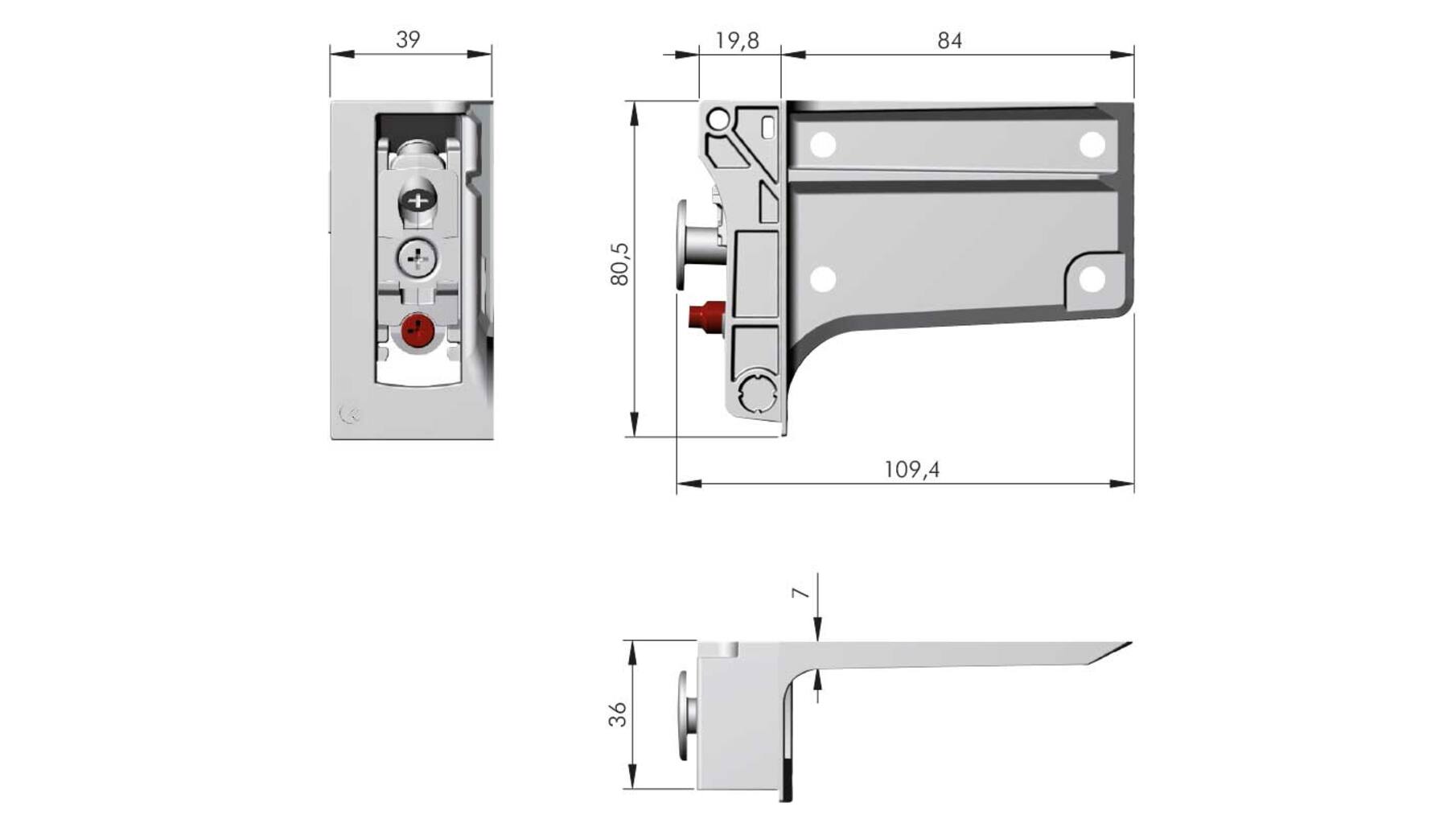 Kastophanger LIBRA H7 links, voor alu profiel, om te schroe-
