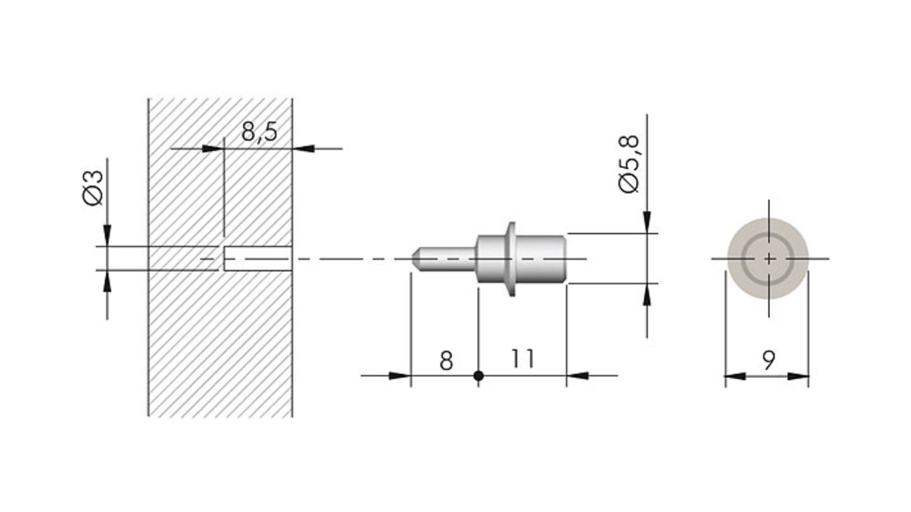 Pen verzinkt voor Flipper, diameter 3mm x 7.7mm lang