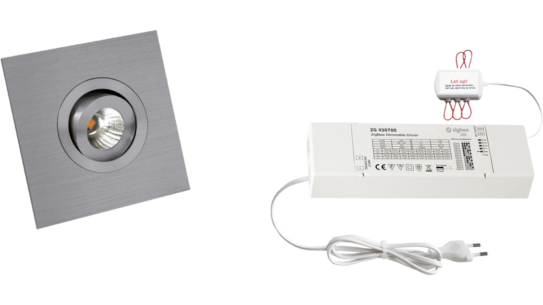 5x Monza vierkant Alu + 5x verlengsnoer + ZigBee Driver 30W