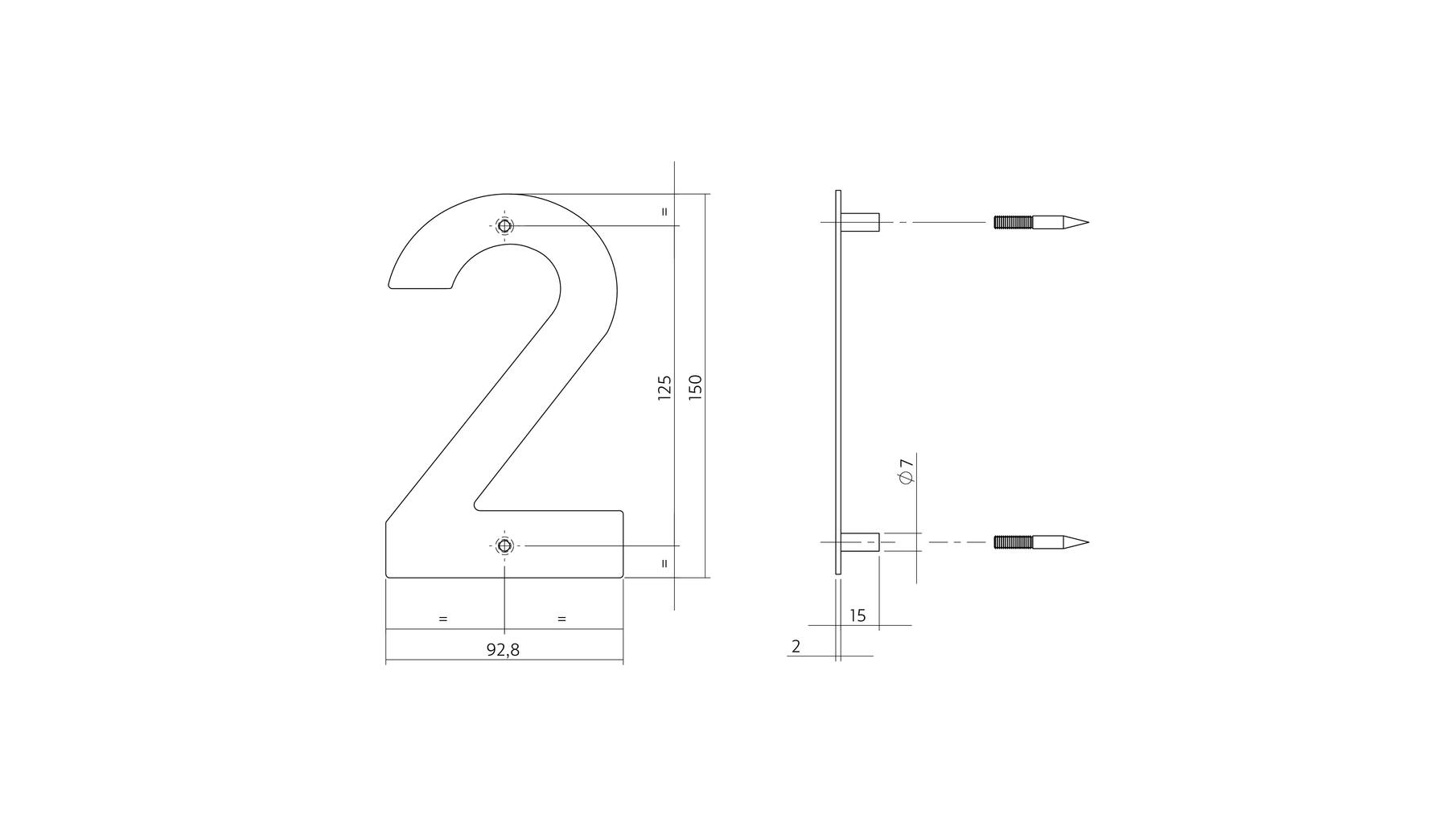 Huisnummer 2 150x2mm RVS geborsteld