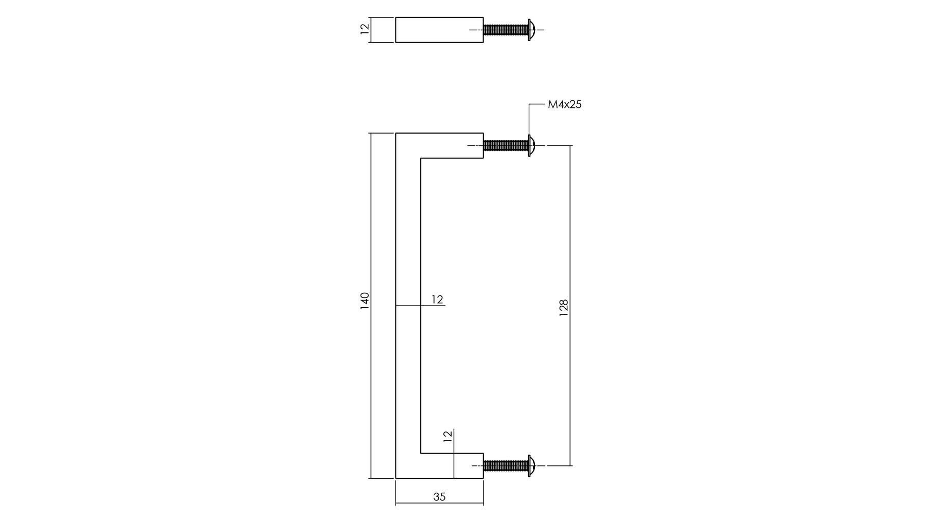 Meubelgreep vierkant 140 mm zwart