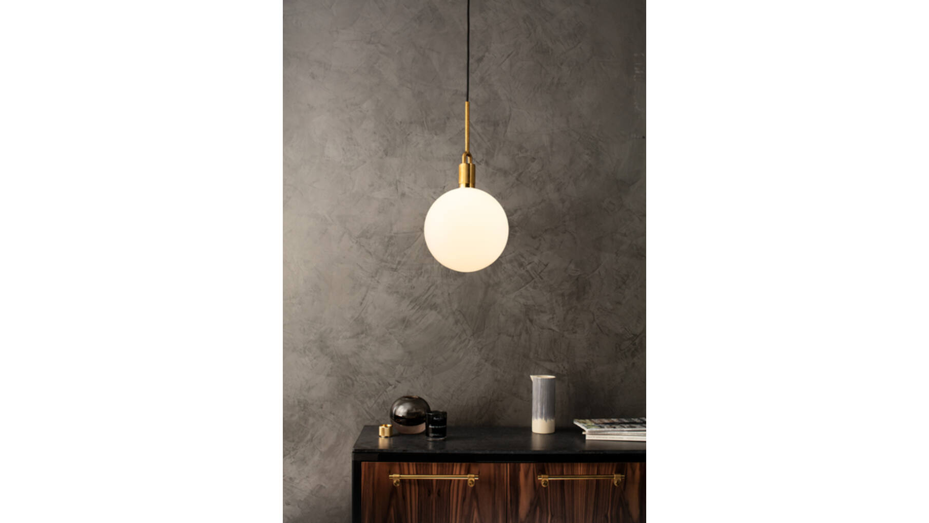 Forked Pendant/Brass/Large Opal Globe