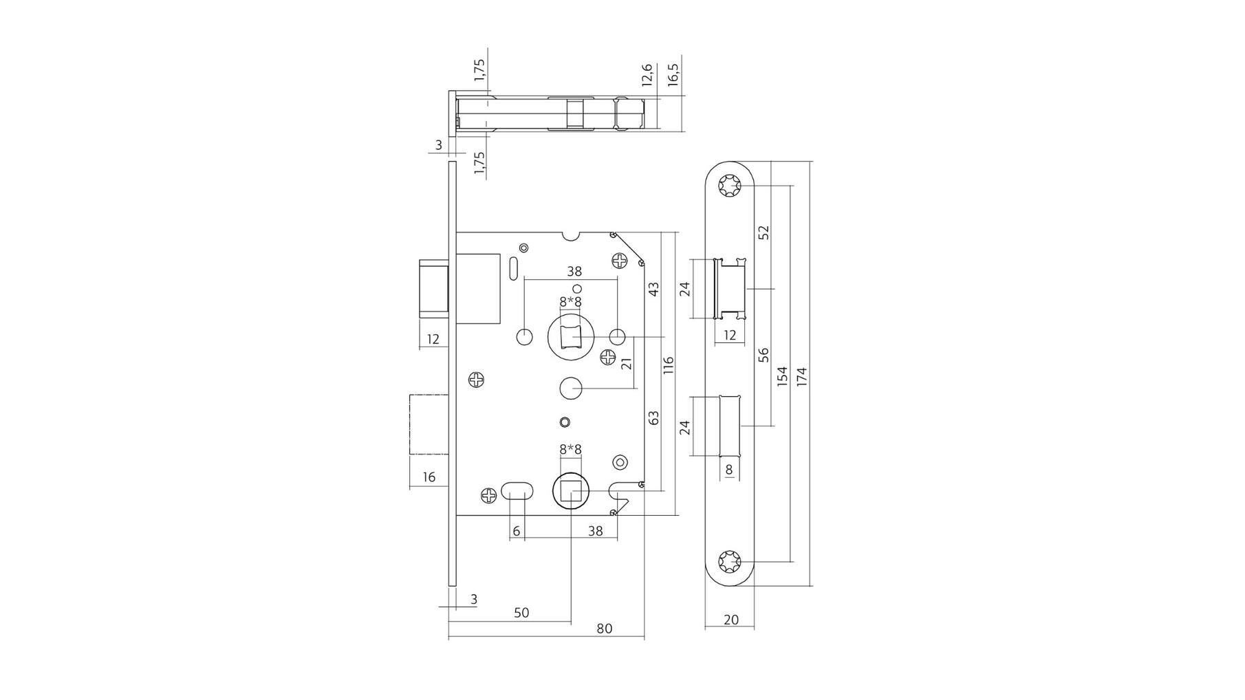Woningbouw toilet-/badkamerslot 63/8 mm zwart