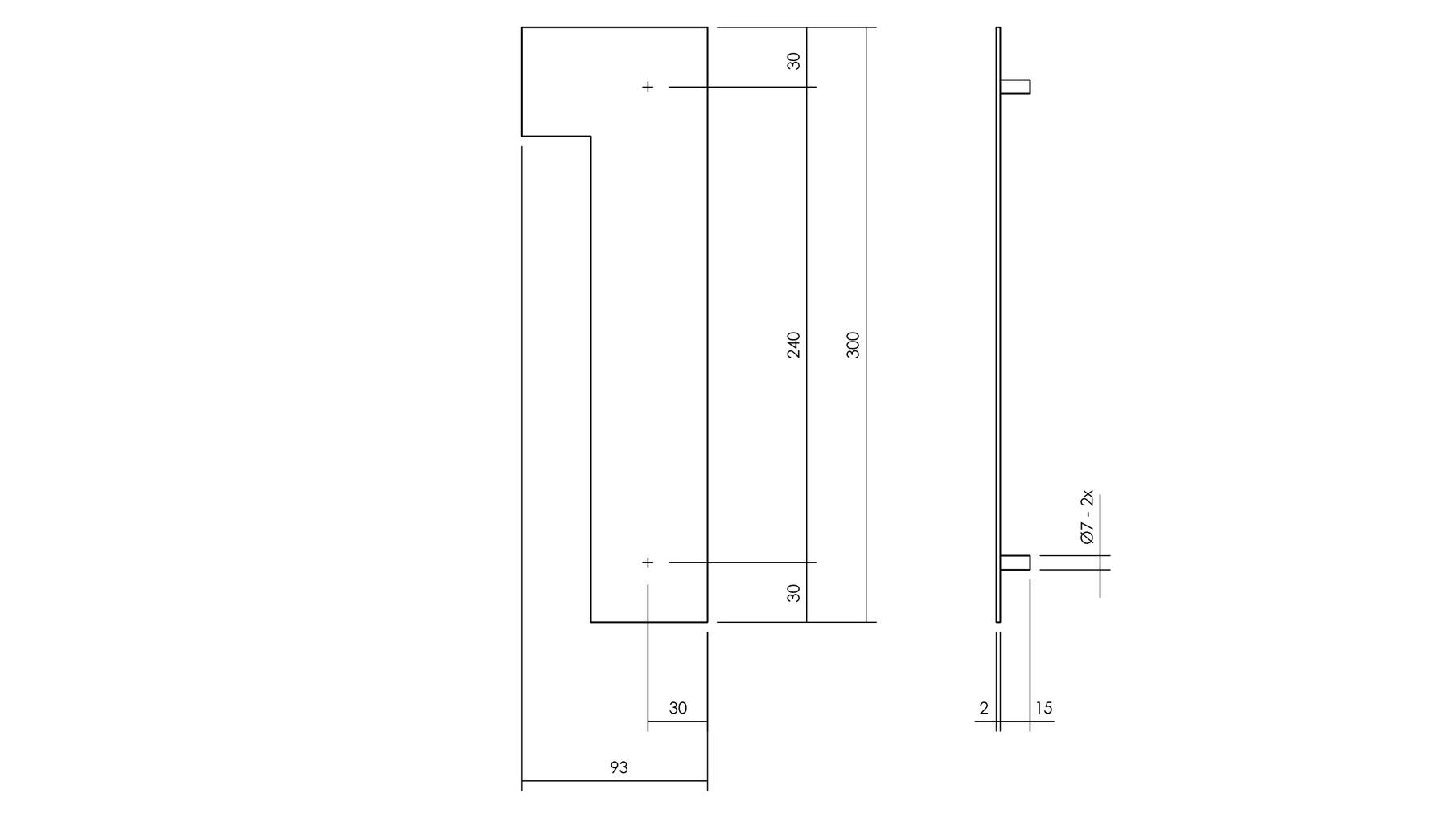 Huisnummer 1 XL hoogte 30cm RVS/mat zwart
