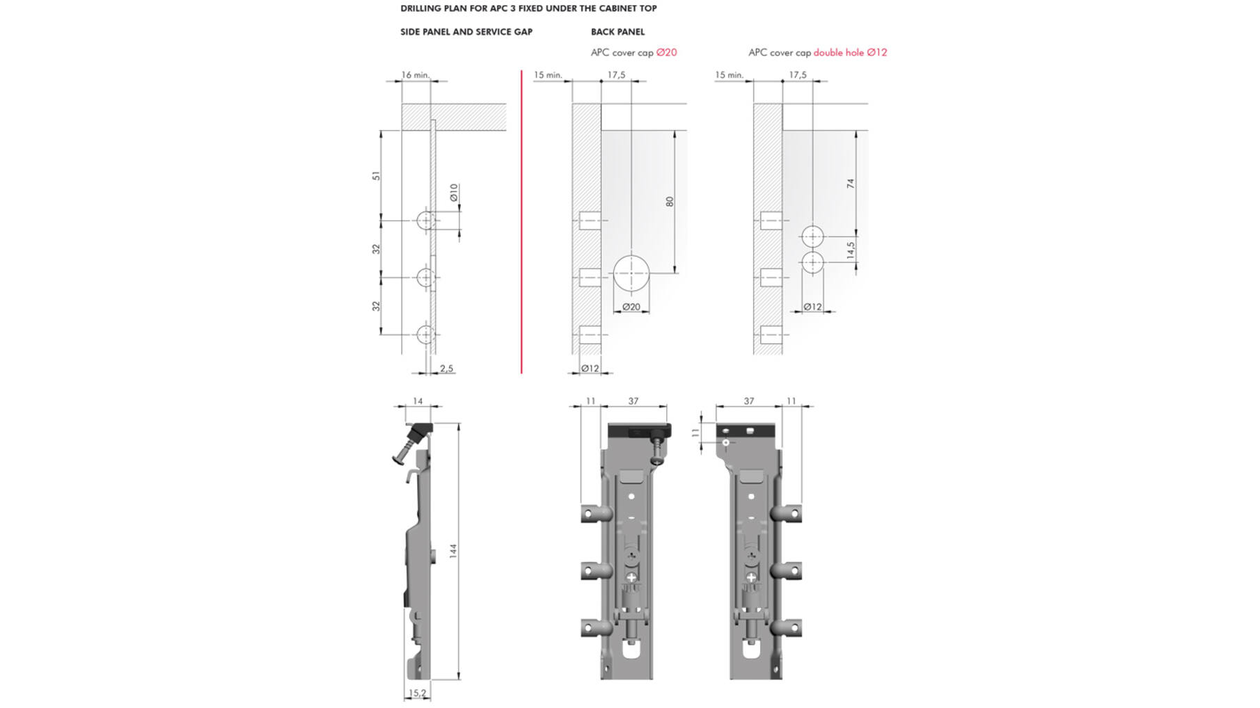 Kastophanger APC3 links met 3 duvels 10mm, verzinkt