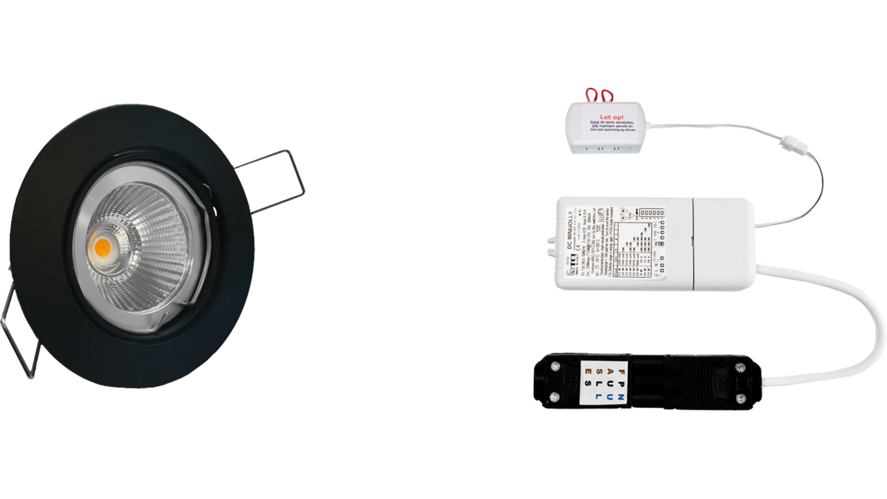 5x rond zwart+5x powerled 7W+5x verl+driver