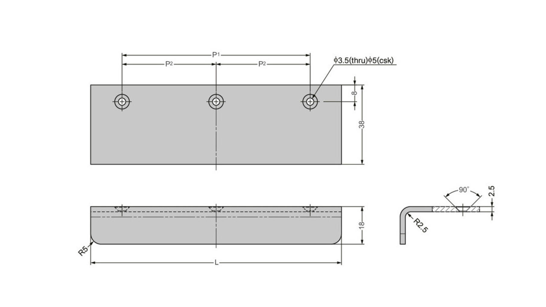 Greep antiek brons montage op de deur, lengte 95mm