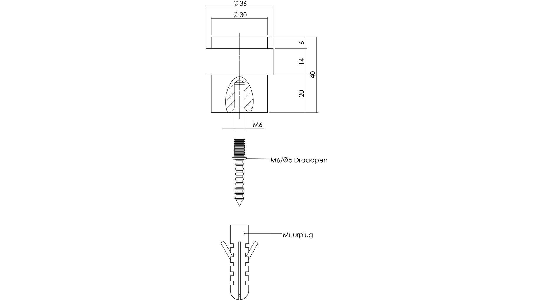 Deurstop vloermontage 30mm rvs geborsteld