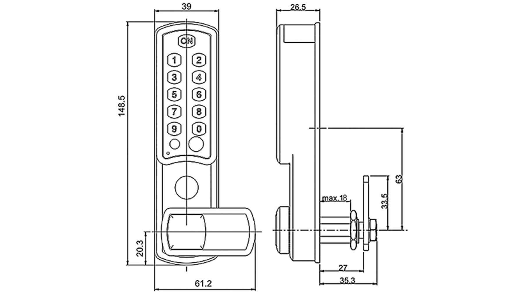 Mauer ELLcam pincodeslot horizontaal, zilver, rechts