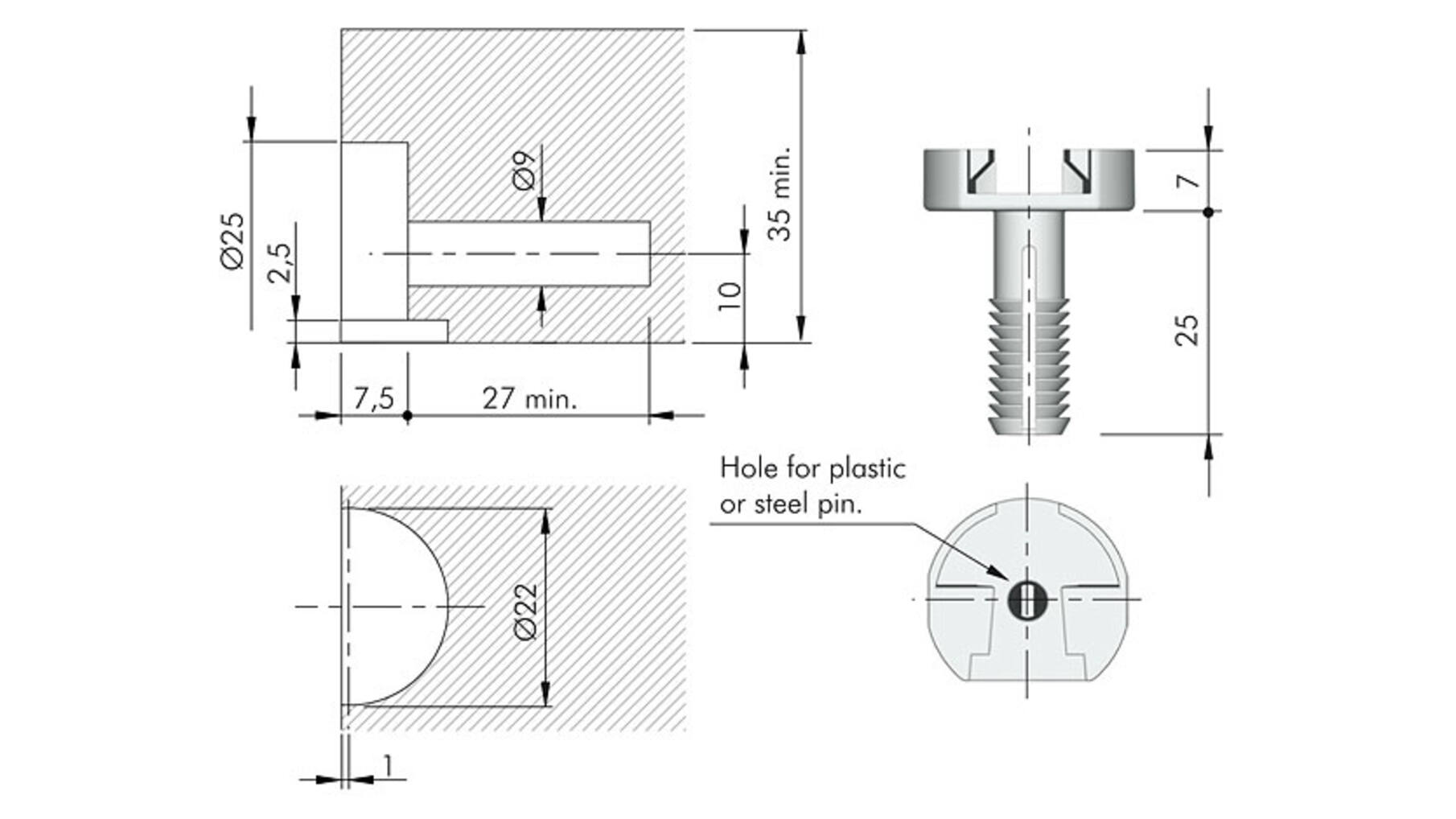 Plankverbinder zwart voor TRIS voor plankdikte 25mm