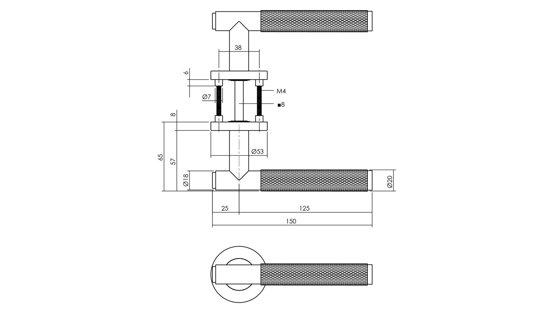 Deurkruk Rombo op rozet ø53x8mm antracietgrijs