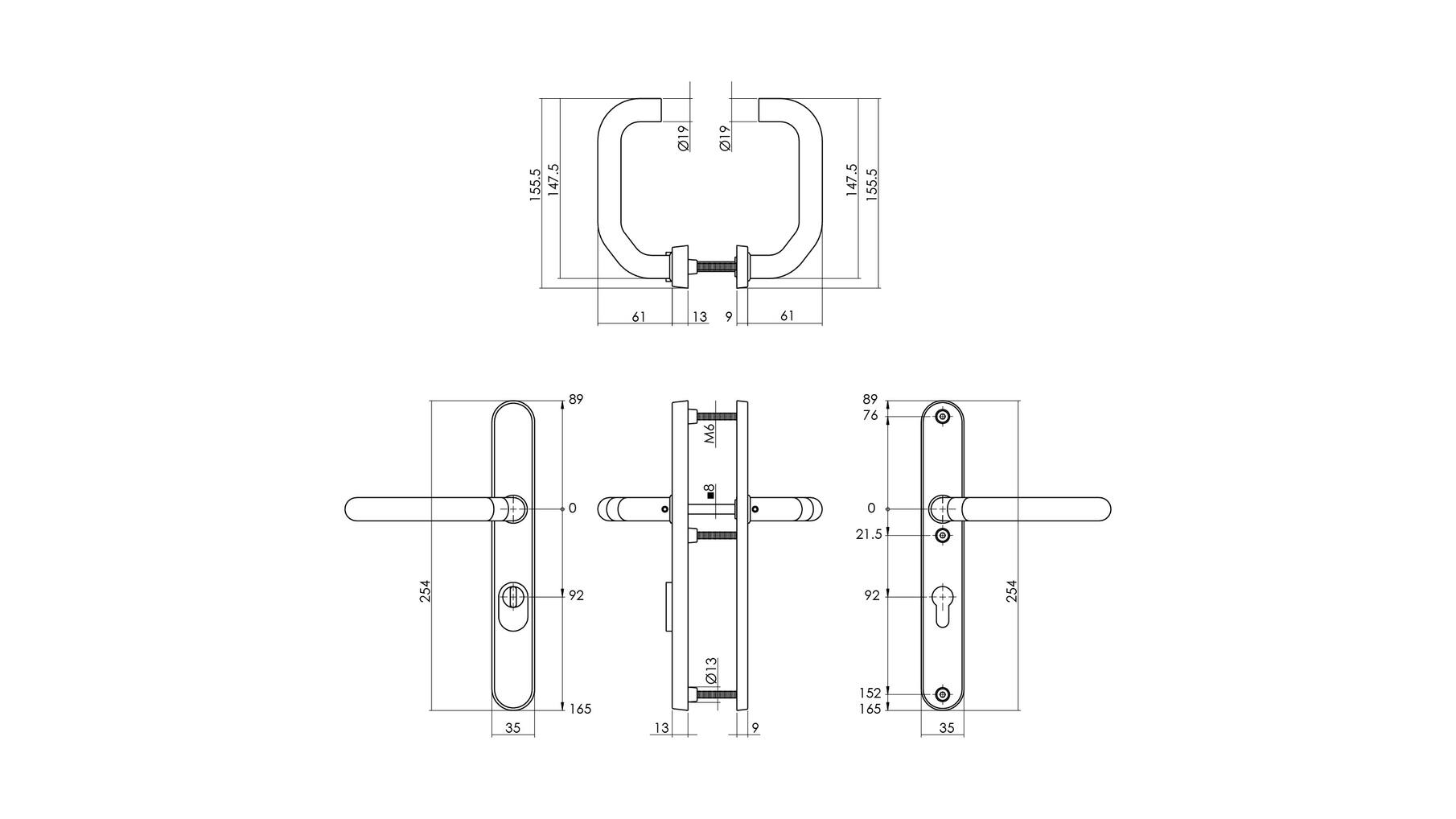 AD-beslag smalschild ovaal SKG3 PC 92mm+kerntrekbev.