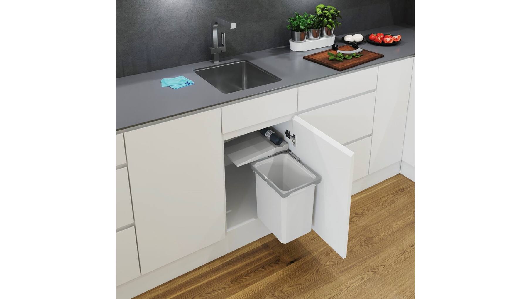 Afvalemmer ENVI Single-C450 - 15,5 liter, grijs
