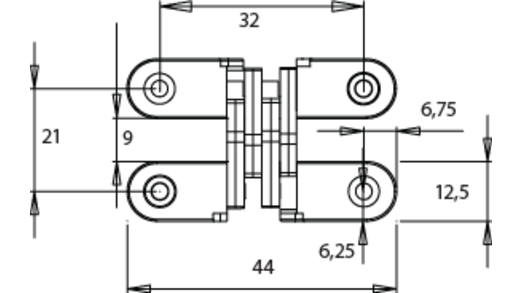 Vici scharnier 44x13mm geel verzinkt