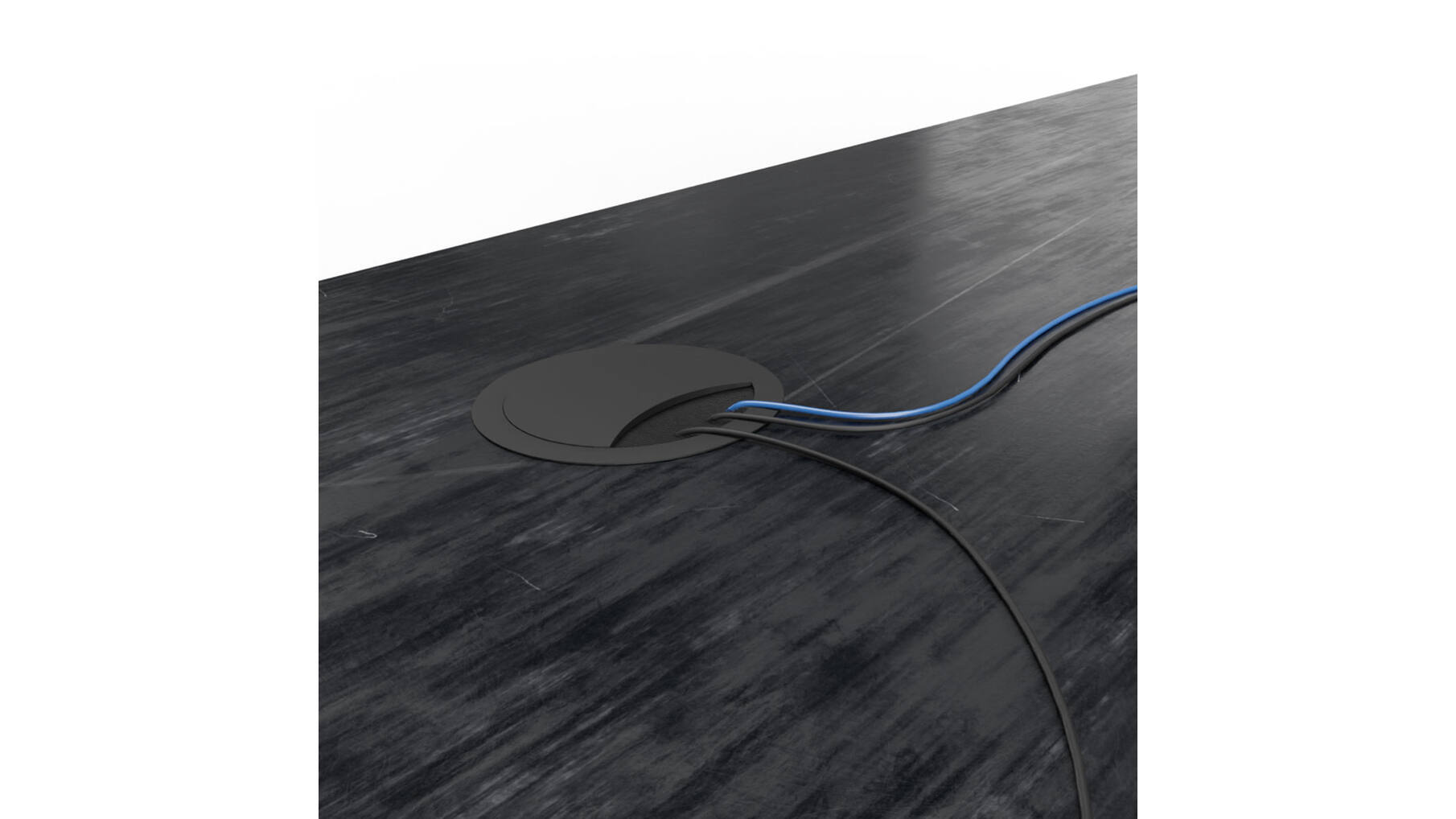 Kabeldoorvoer 60mm mat zwart metaal met borstel halve maan