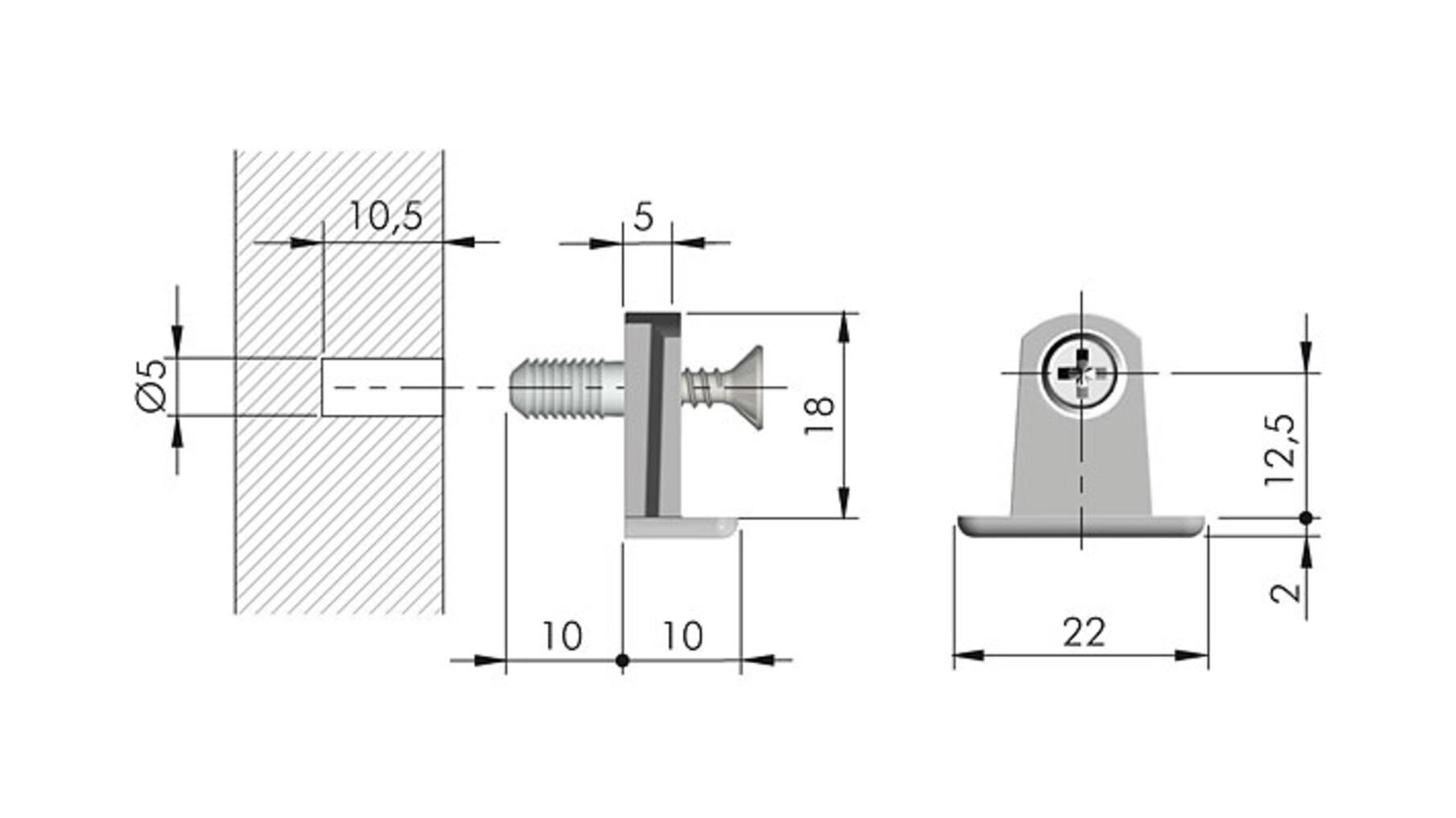 Verbinder (kastgedeelte) TRIS met spreidbus voor 5mm boring