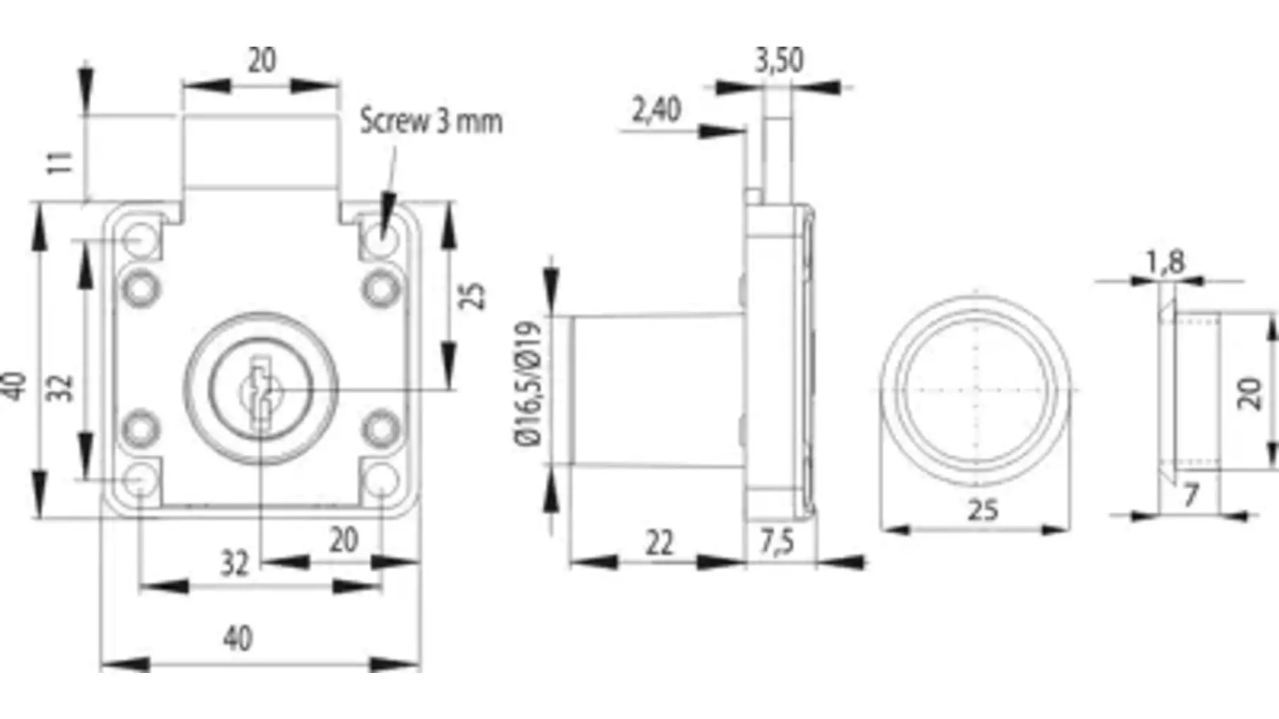 Oplegslot 850 sluiting KA E02, vernikkeld, cilinder vast