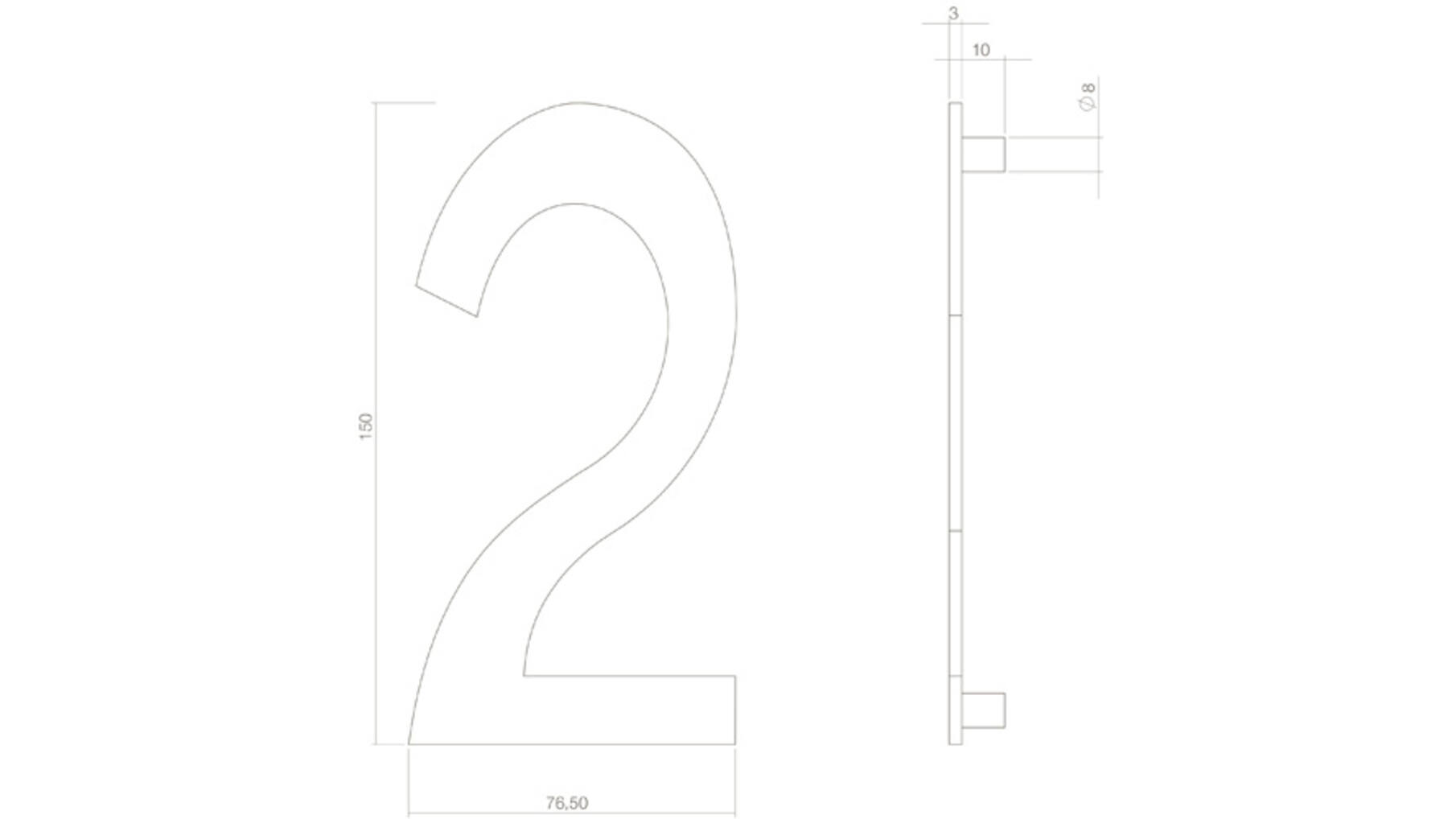 Huiscijfer nr. 2 150mm RVS/mat zwart
