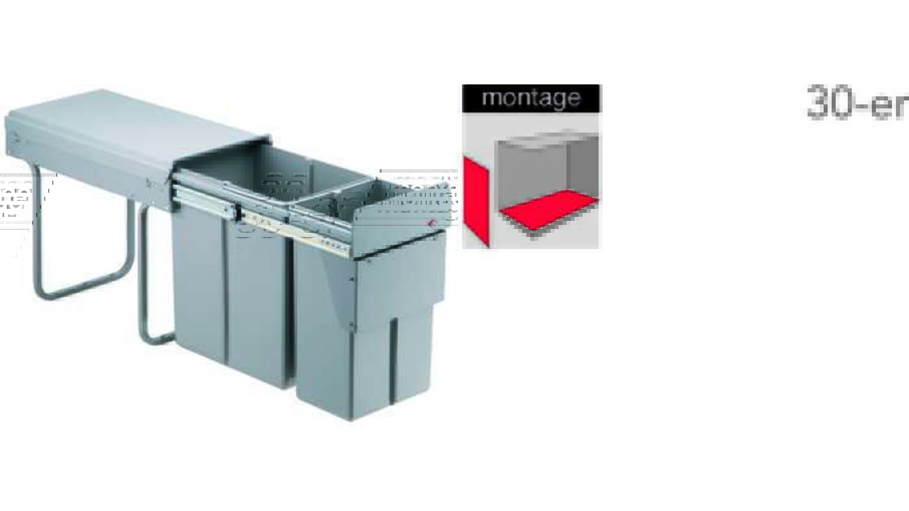 Inbouwafvalemmer type Bio-Trio 40 BM grijs