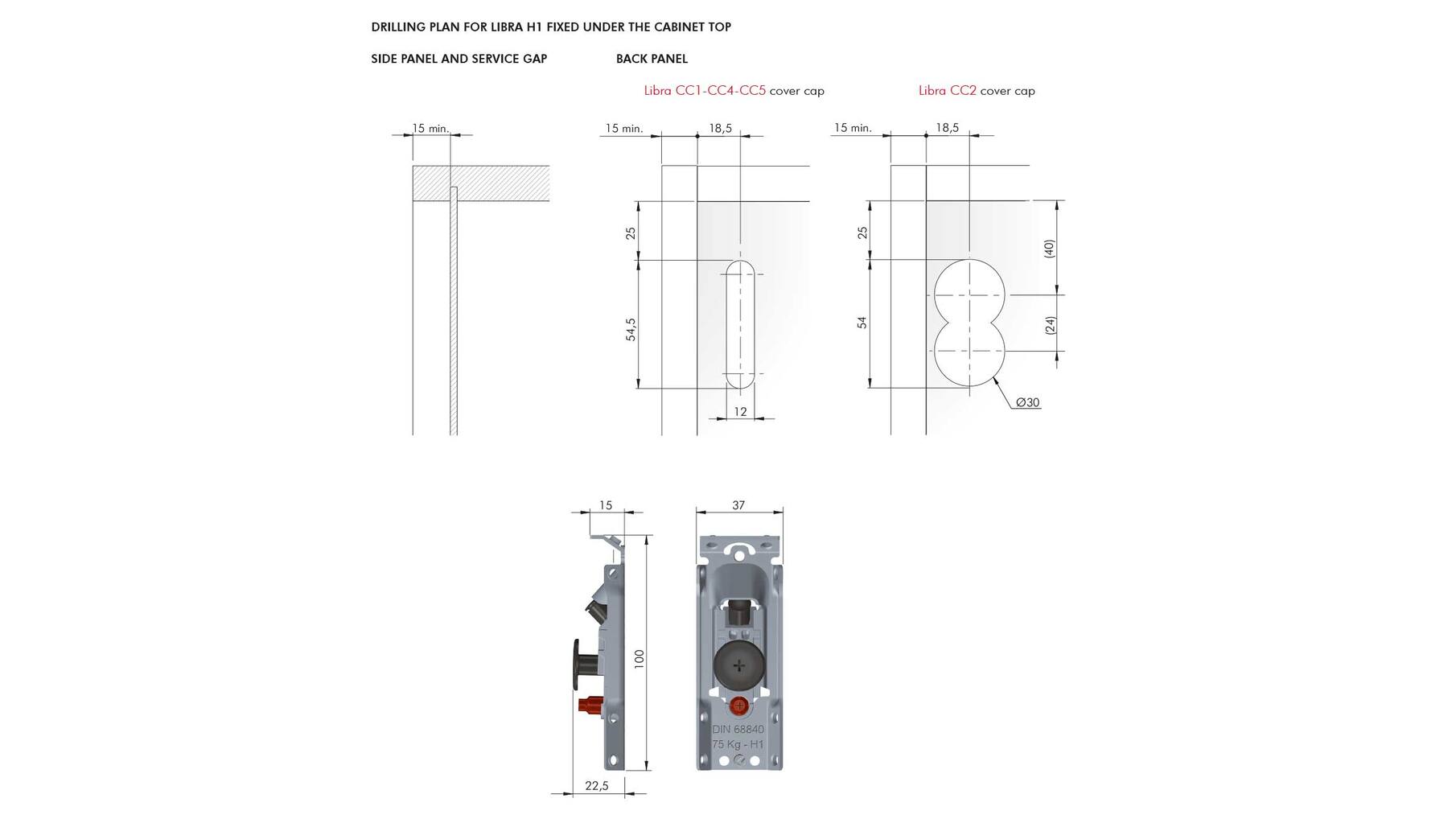 Kastophanger LIBRA H1 L/R bruikbaar, schroefversie