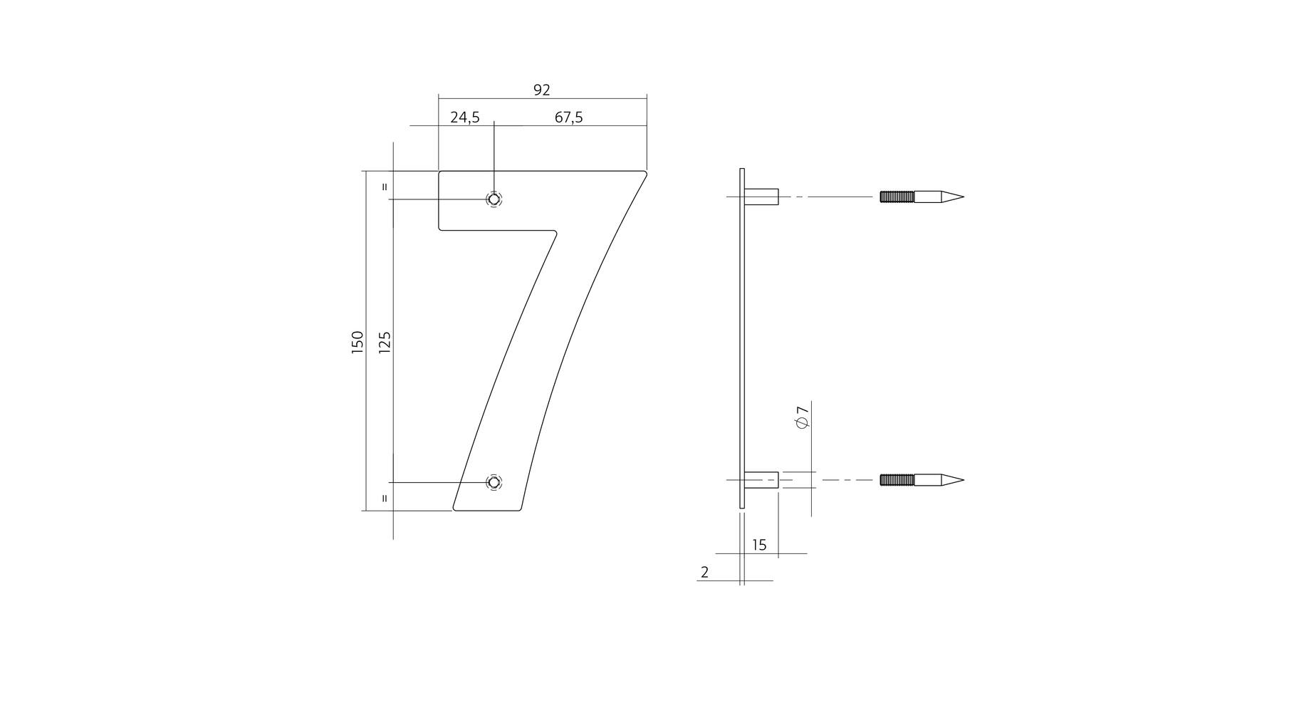 Huisnummer 7 150x2mm RVS geborsteld