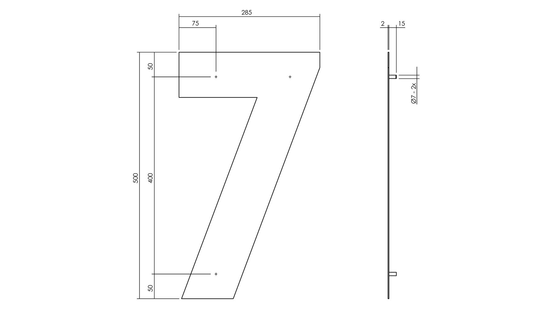 Huisnummer 7 XXL hoogte 50cm RVS geborsteld