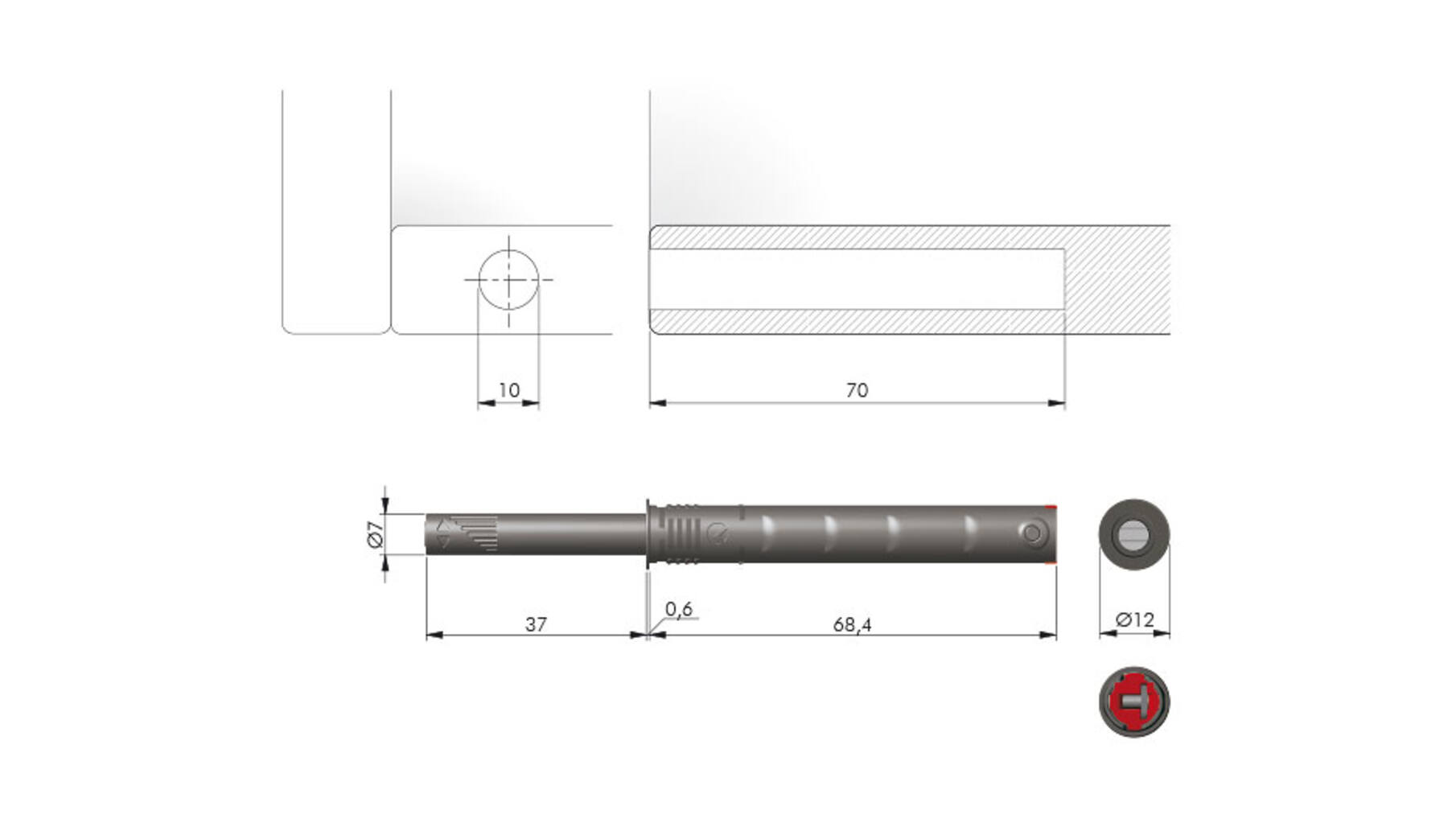 K Push Tech, lang, STRONG, antraciet, magneet, slag 37mm
