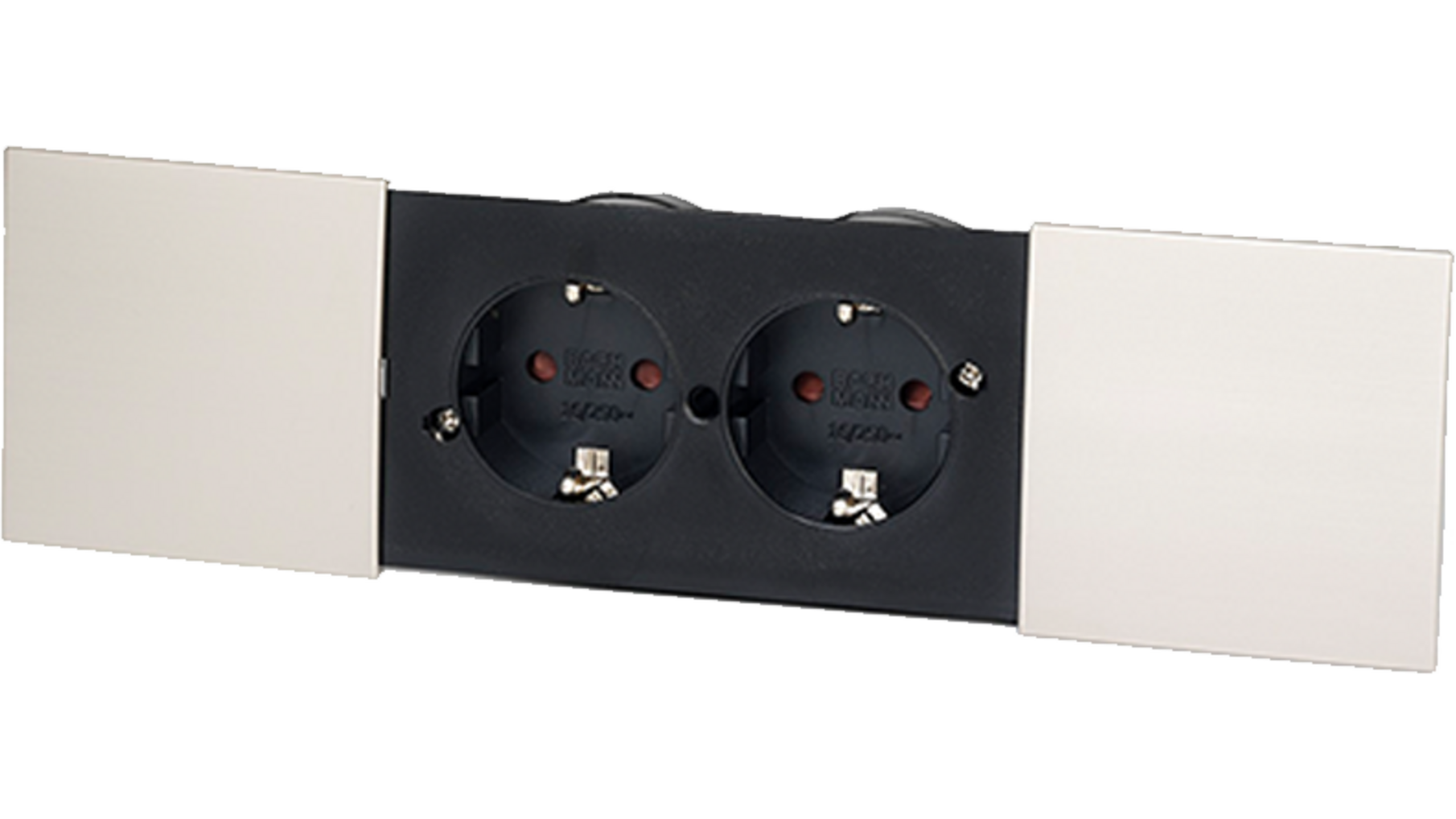 DUE inbouw Dubbel stopcontact met RVS-look schuifdeksels
