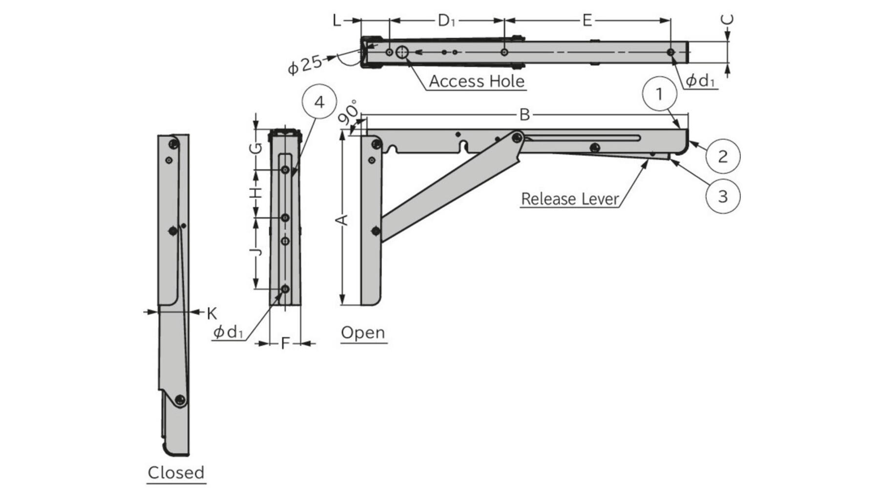 Konsole RVS zwart inklapbaar 307mm, hoogte 165mm