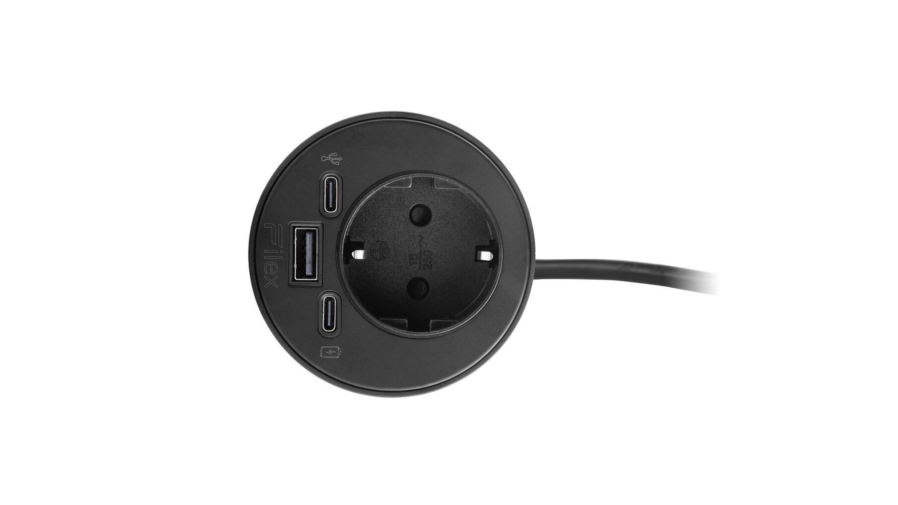 Inbouw module Power spot zwart, 60mm. Met Schuko plug