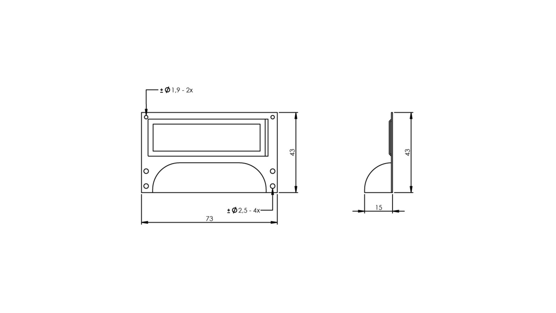 Etiketgreep 73 mm mat zwart