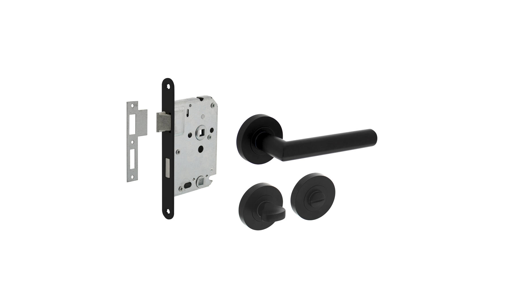 Deurbeslag set toiletslot 63/8mm zwart met deurkruk Bastian