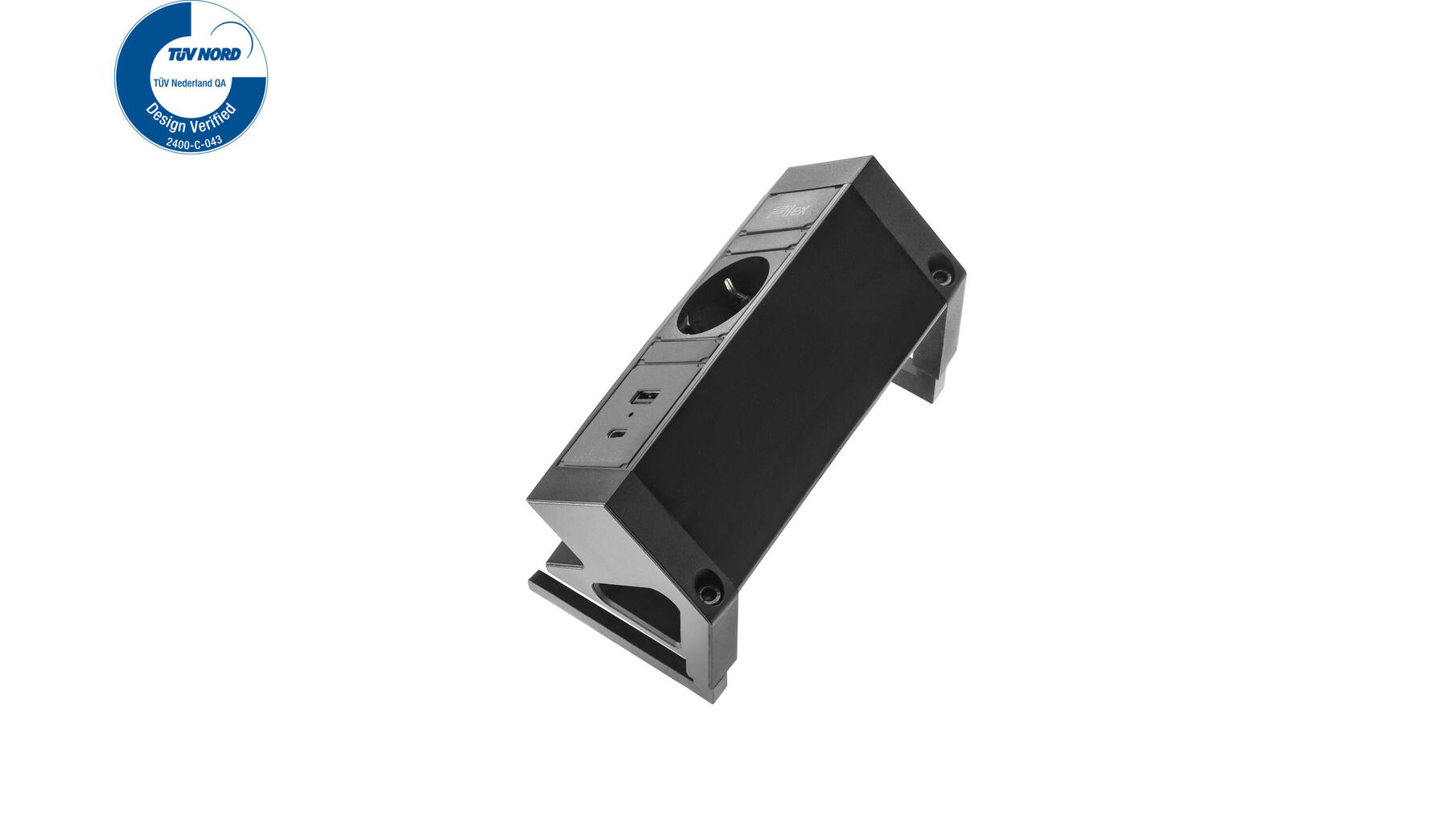 Fellowes power deskup 2.0 zwart 1x USB-A&C 1x220 Schukoplug